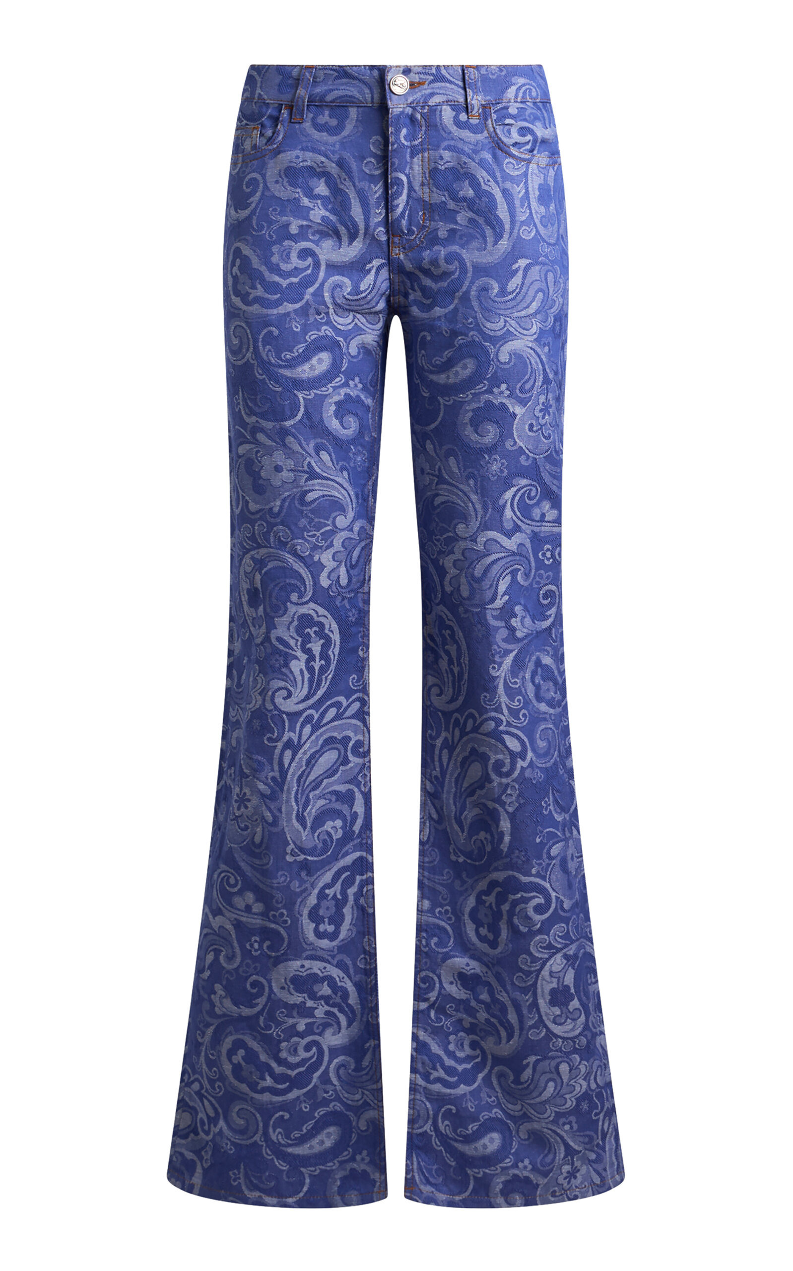 Printed Cotton-Linen Denim Pants blue - 1