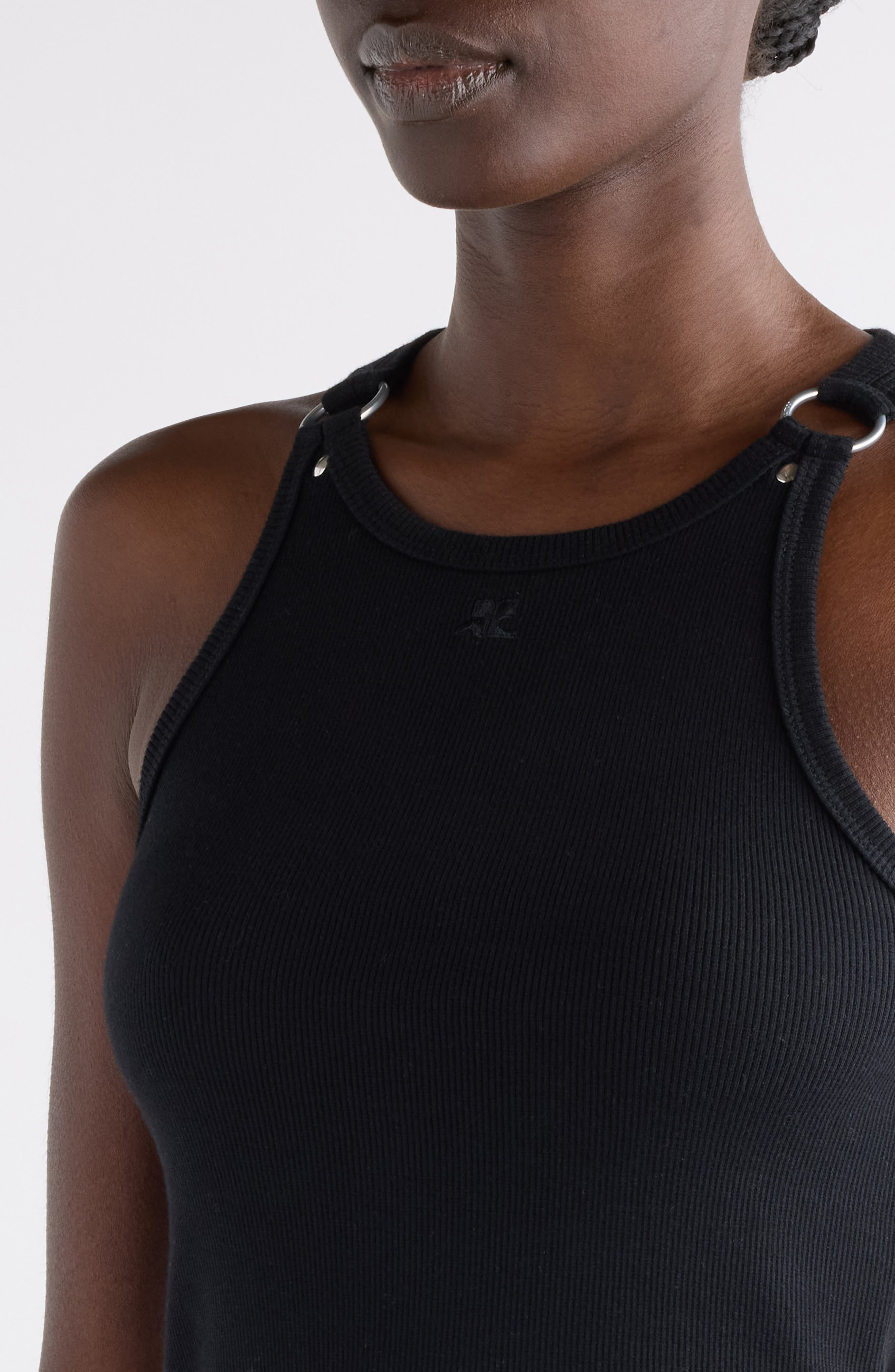 Courrèges Buckle '90s Stretch Cotton Rib Tank in Black at Nordstrom - 5
