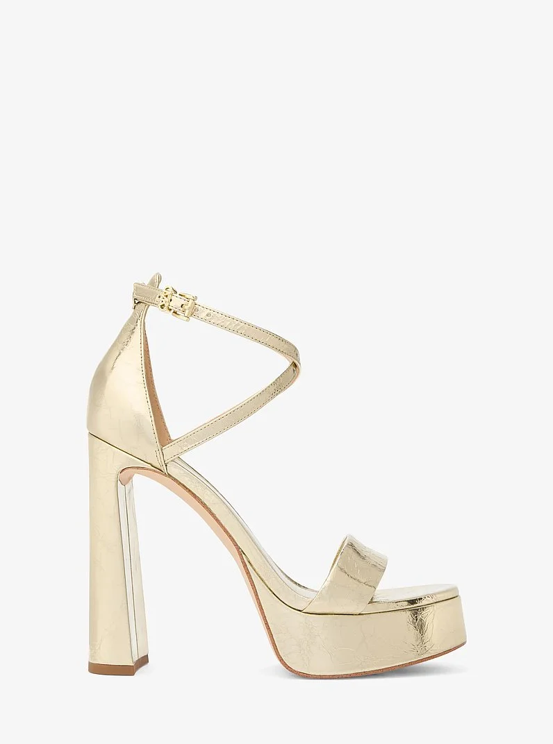 Cami Crackled Metallic Leather Platform Sandal - 1