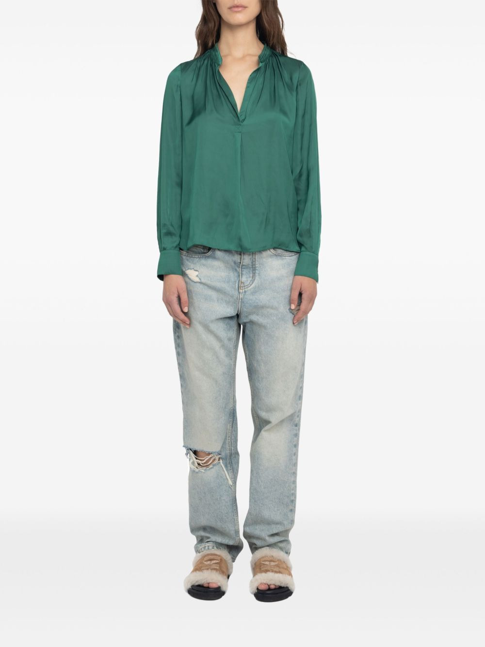 Tink satin V-neck top - 2