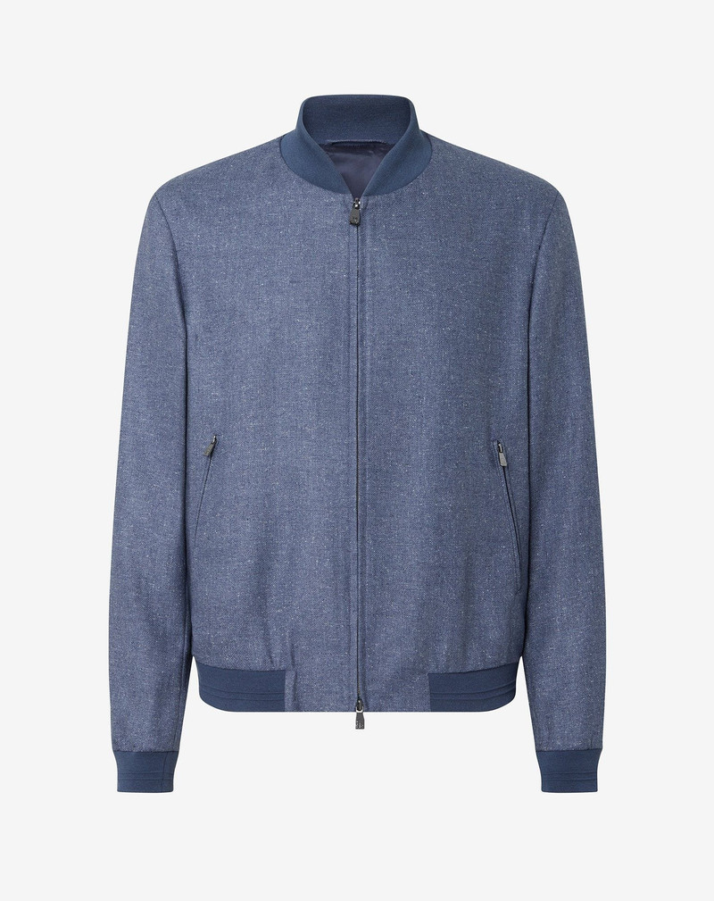 Blue silk and wool bomber jacket 1