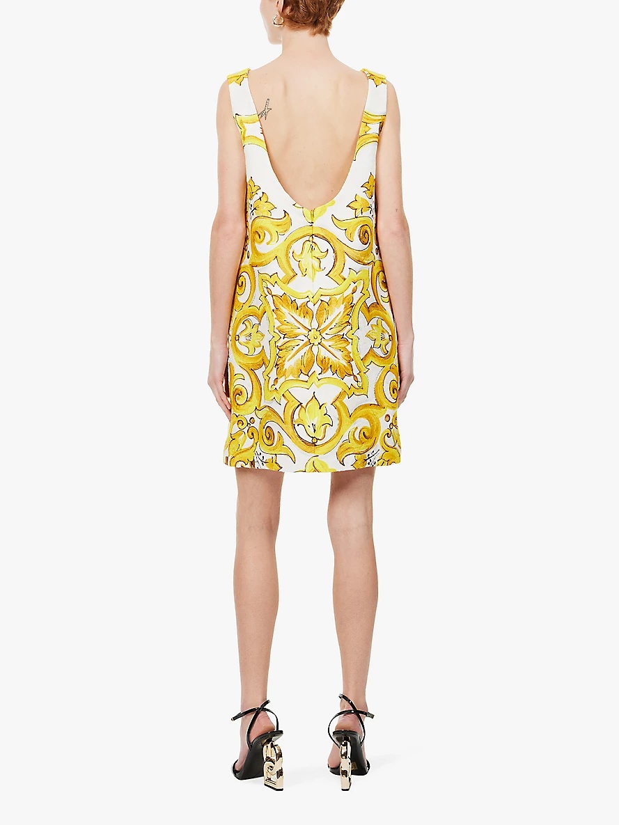 Barocco-print sleeveless woven-blend mini dress - 4