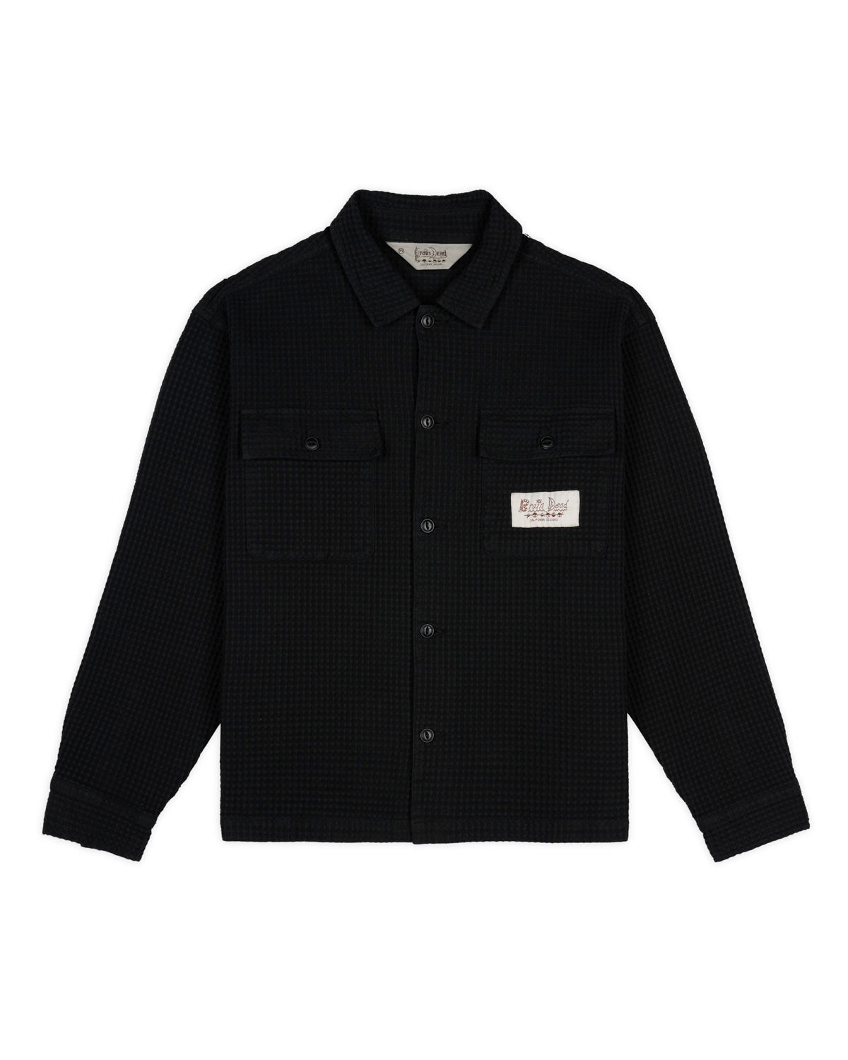 Waffle Button Front Shirt - Washed Black - 1