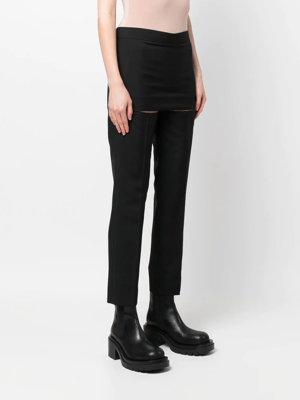 skirt-detail slit trousers - 3