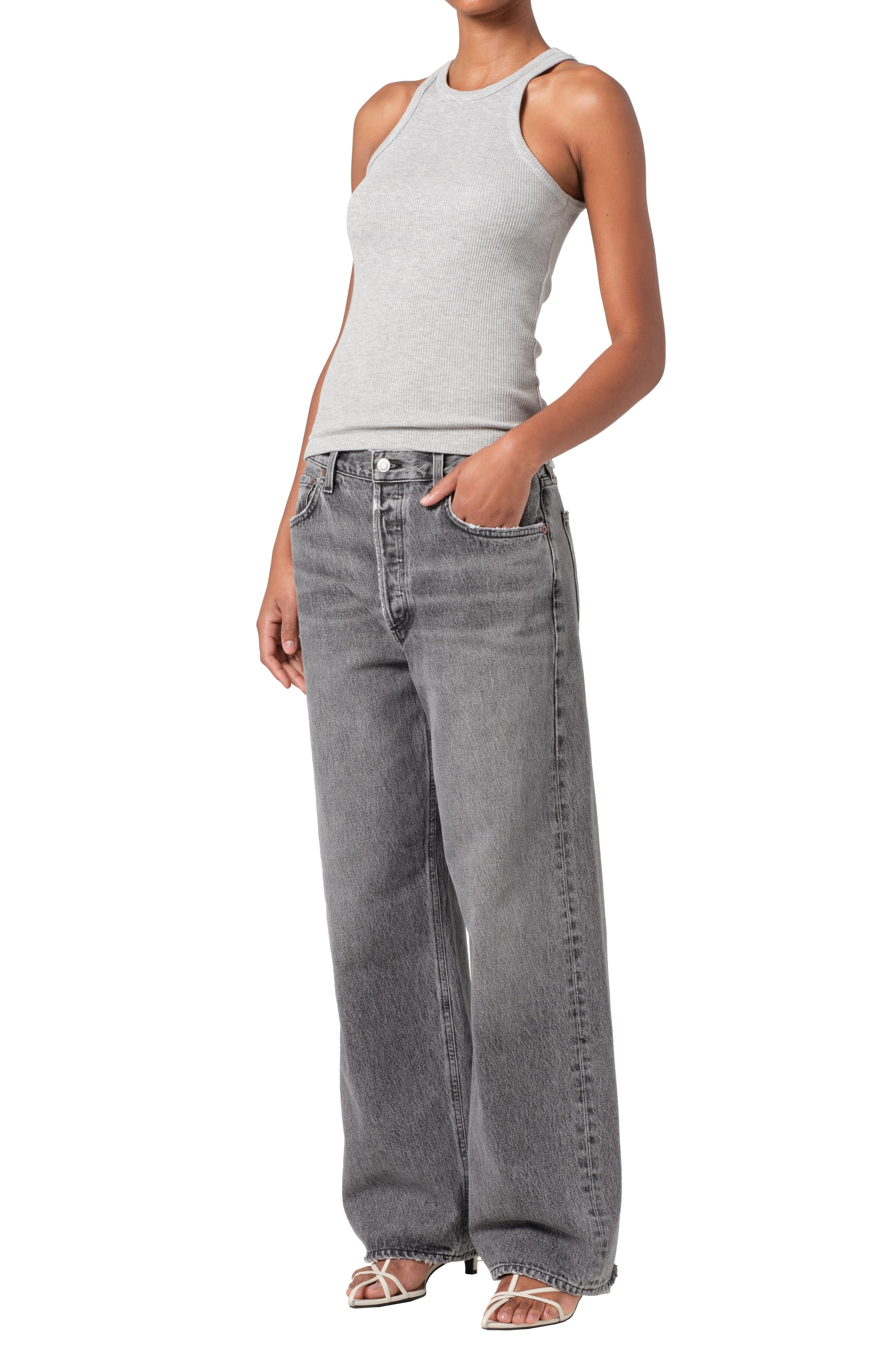 AGOLDE Rayne Rib Tank in Grey Heather at Nordstrom - 5