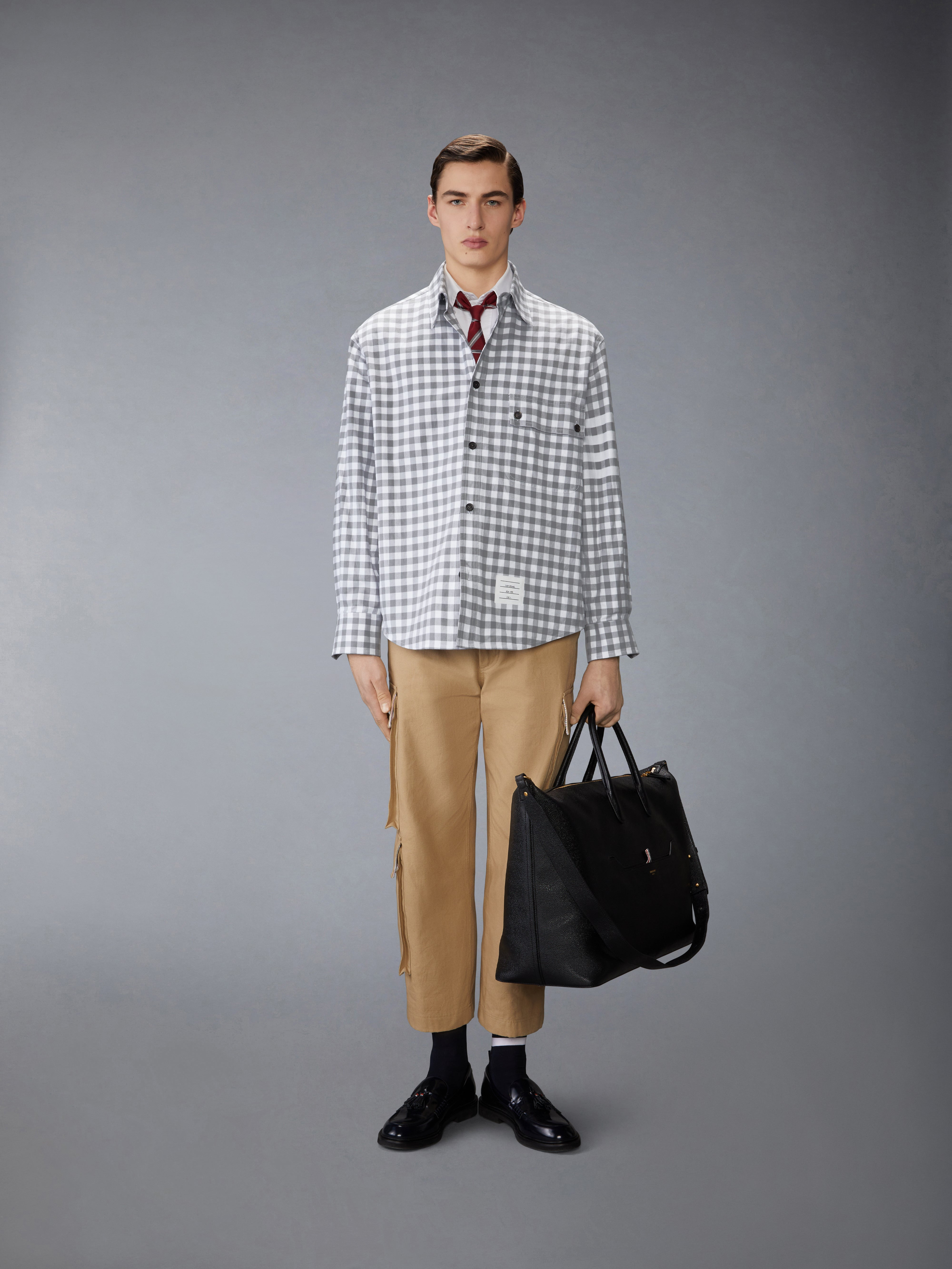 GINGHAM CHECK FLANNEL 4-BAR OVERSIZED SHIRT - 4