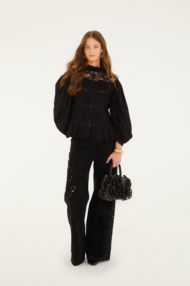 Black Lace Puff Sleeve Blouse 4