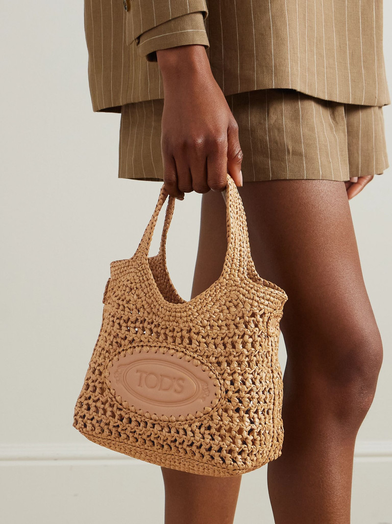 Tod's EBL mini embossed raffia tote Tan outlook