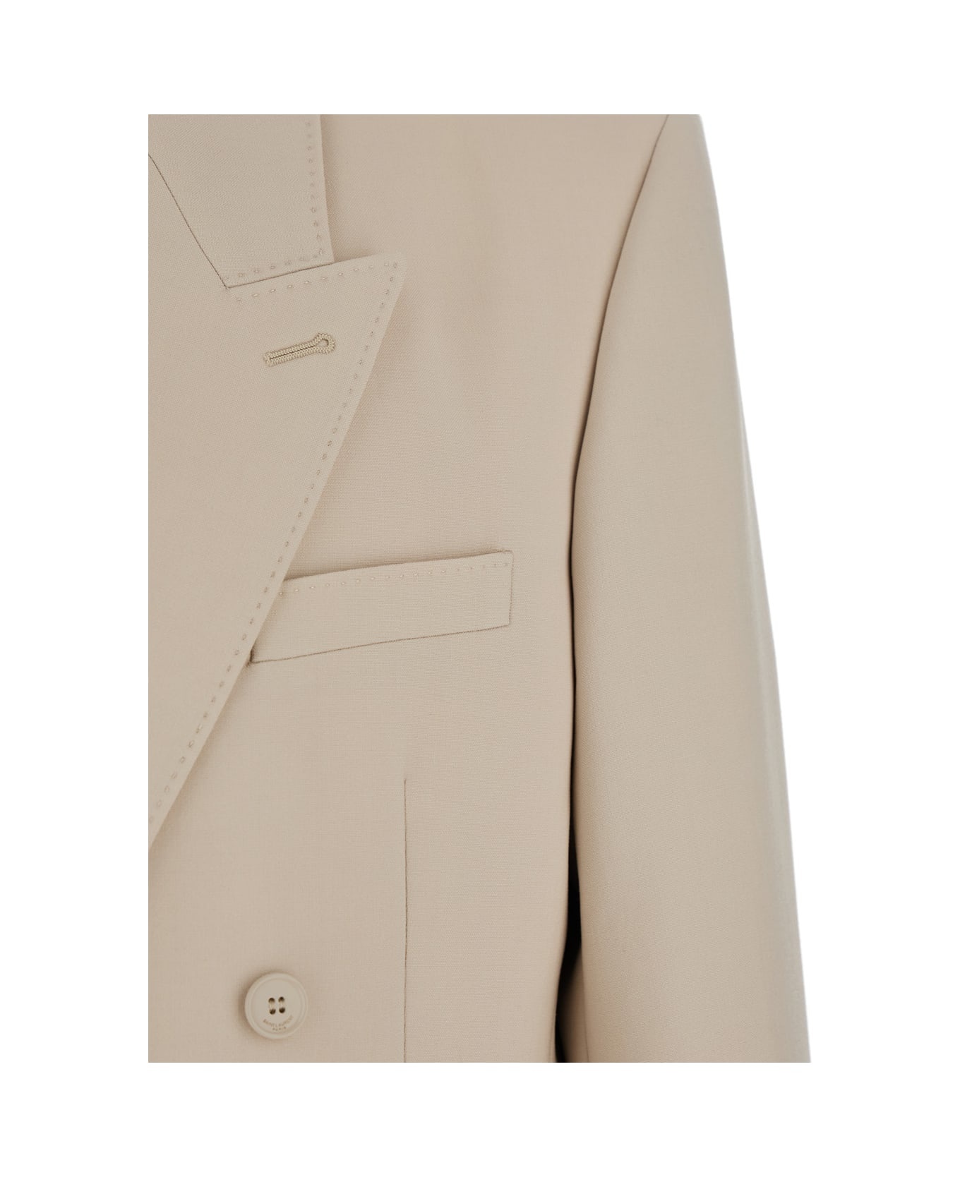 Beige Double-breasted Jacket With Peak Revers In Wool Man - 3