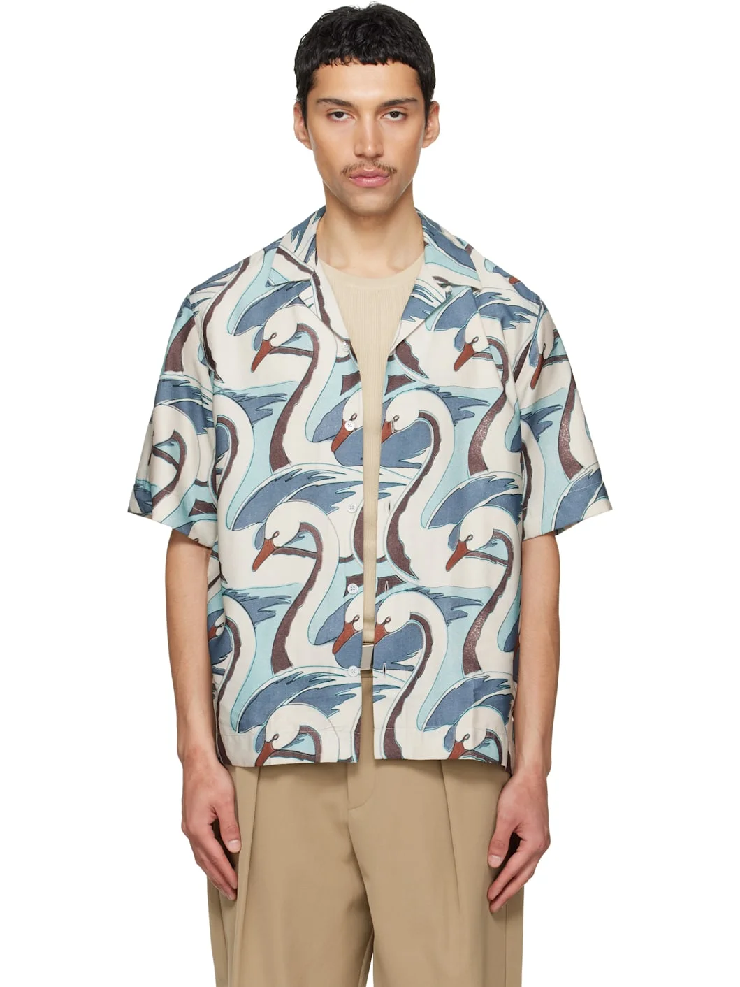Multicolor 'Swan' Print S/S Regular Fit Shirt - 1
