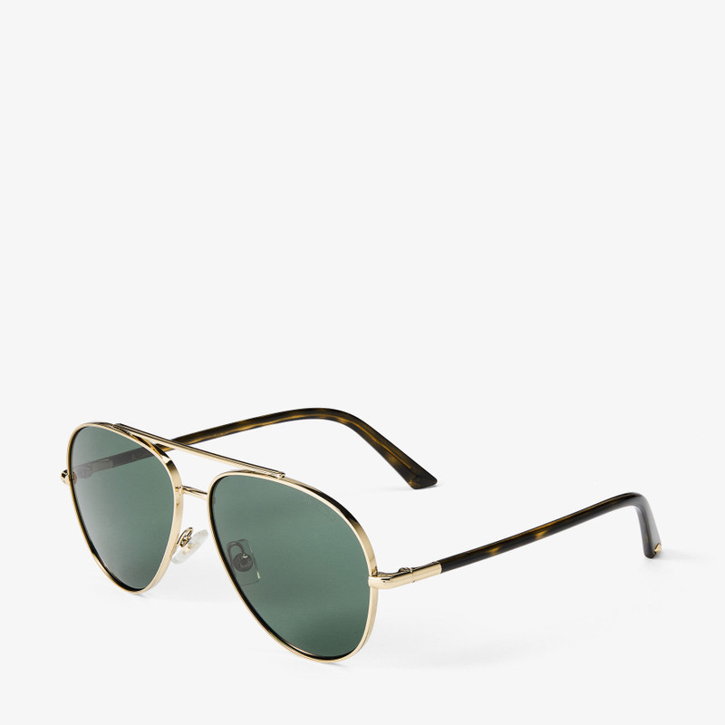 JIMMY CHOO Astor Pale Gold and Green Metal Aviator Sunglasses outlook