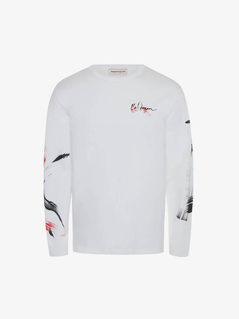 Men's Paint Skull Long Sleeve T-shirt in White 1