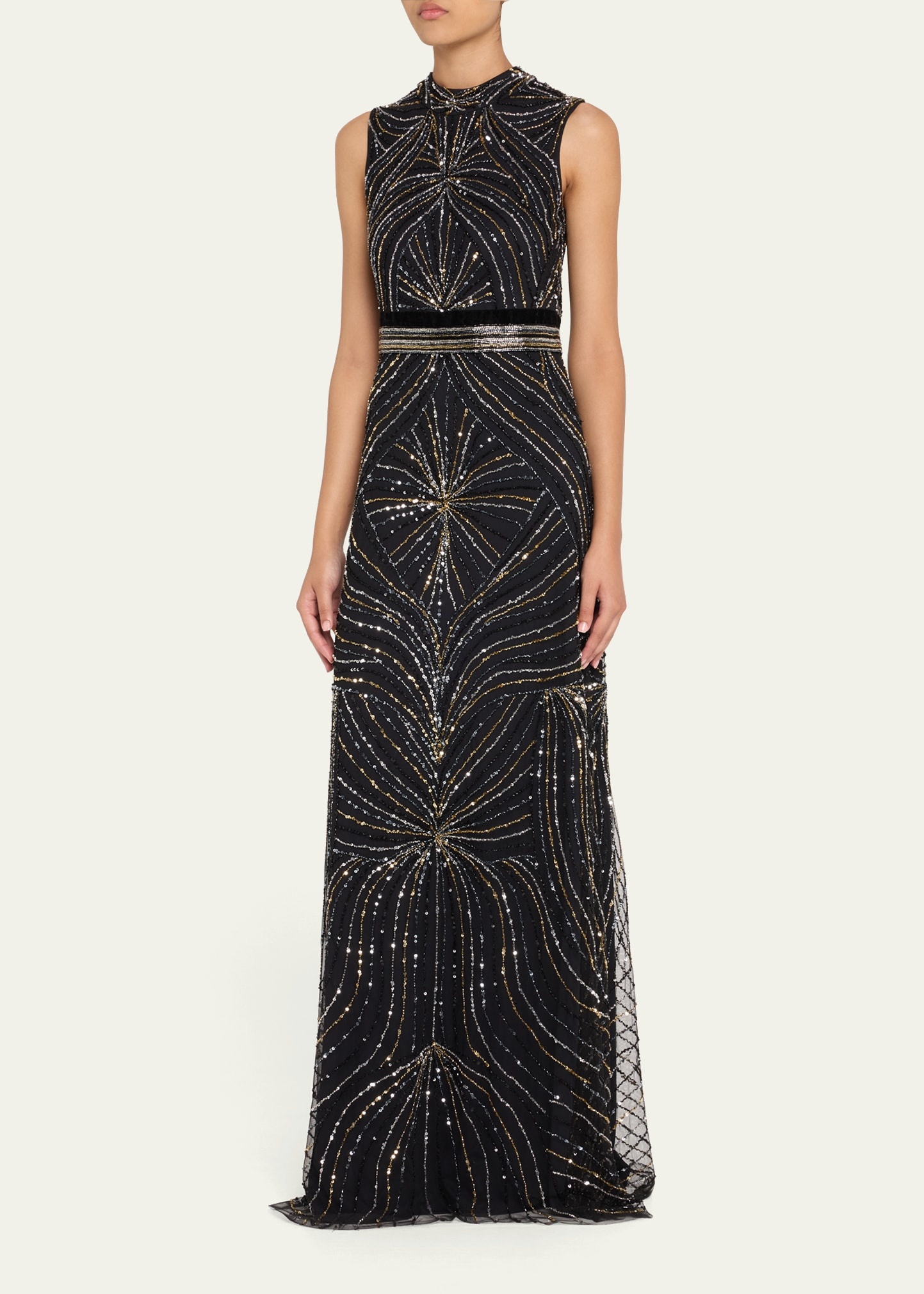 Sequined Back-Cutout Sleeveless Gown - 4