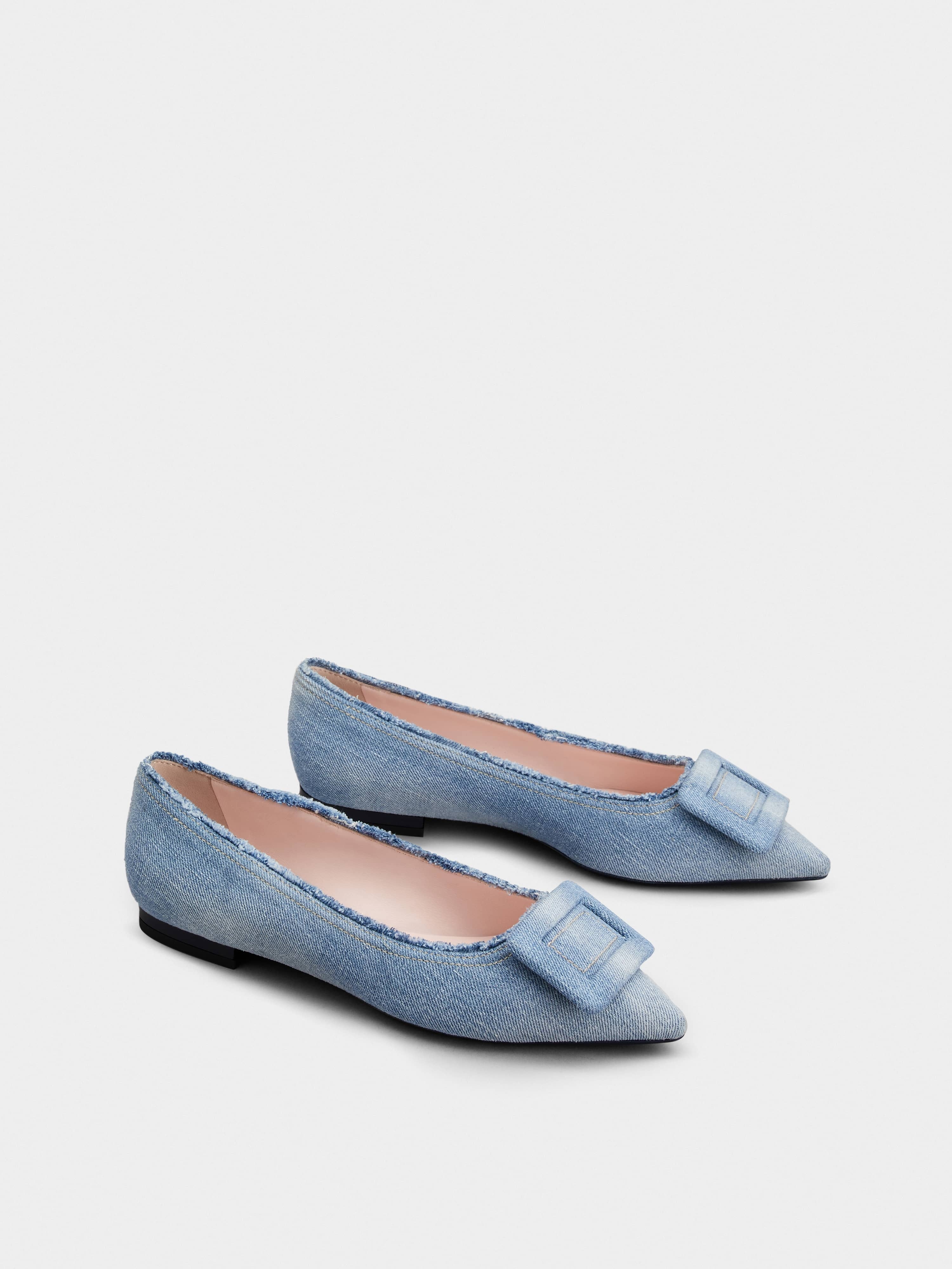 Gommettine Fringed Covered Buckle Ballerinas in Denim - 2