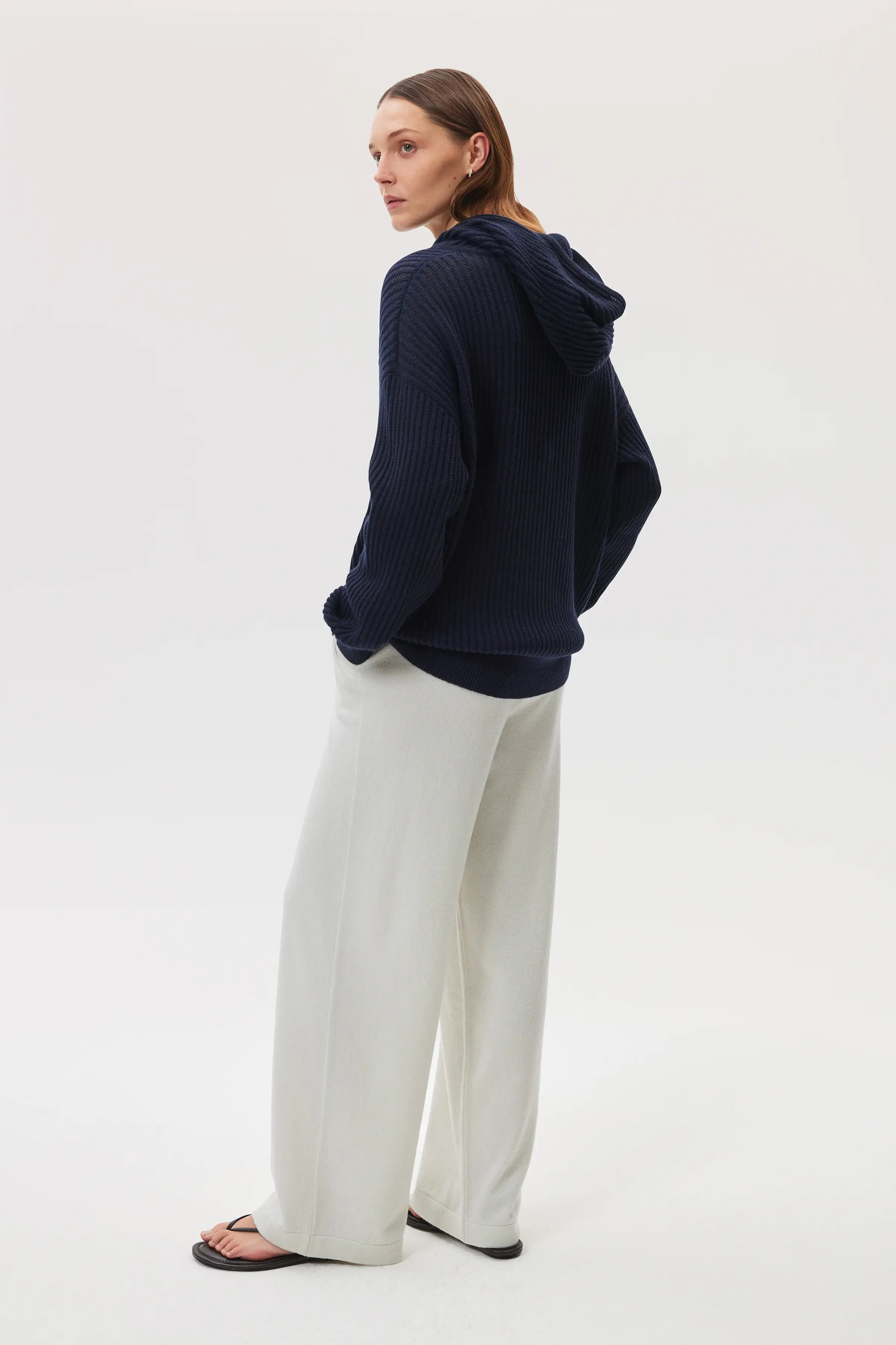 Mesh Rib Cashmere Navy Hoodie - 4