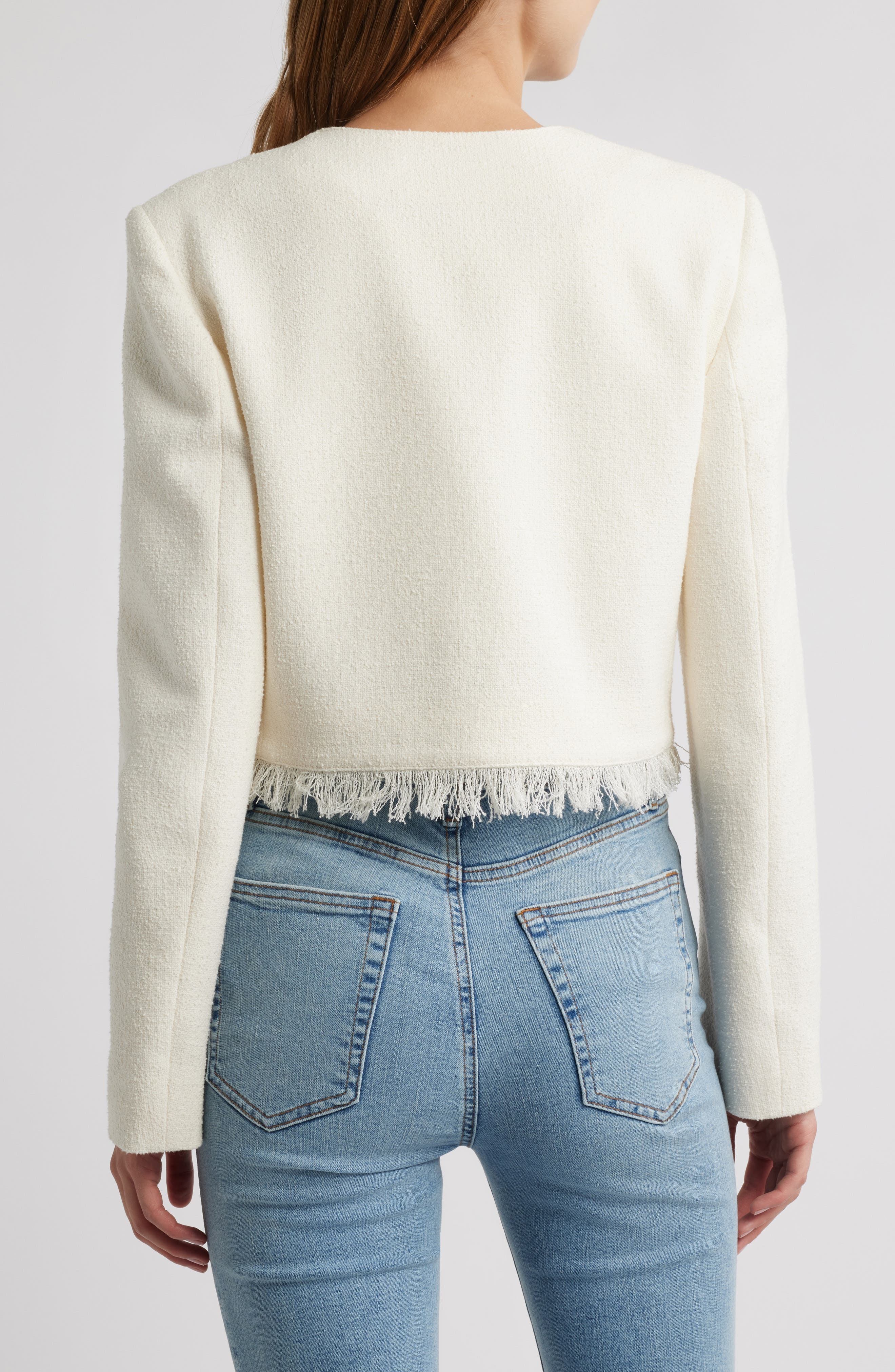 FRAME The Fringe Trim Tweed Jacket in White at Nordstrom - 2