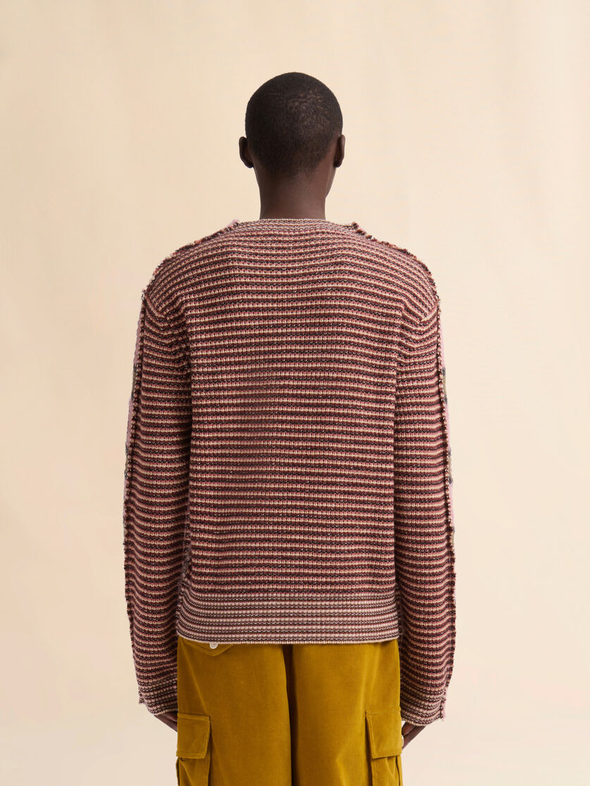 PINK STRIPED MOHAIR AND WOOL HALF-AND-HALF SWEATER - 3