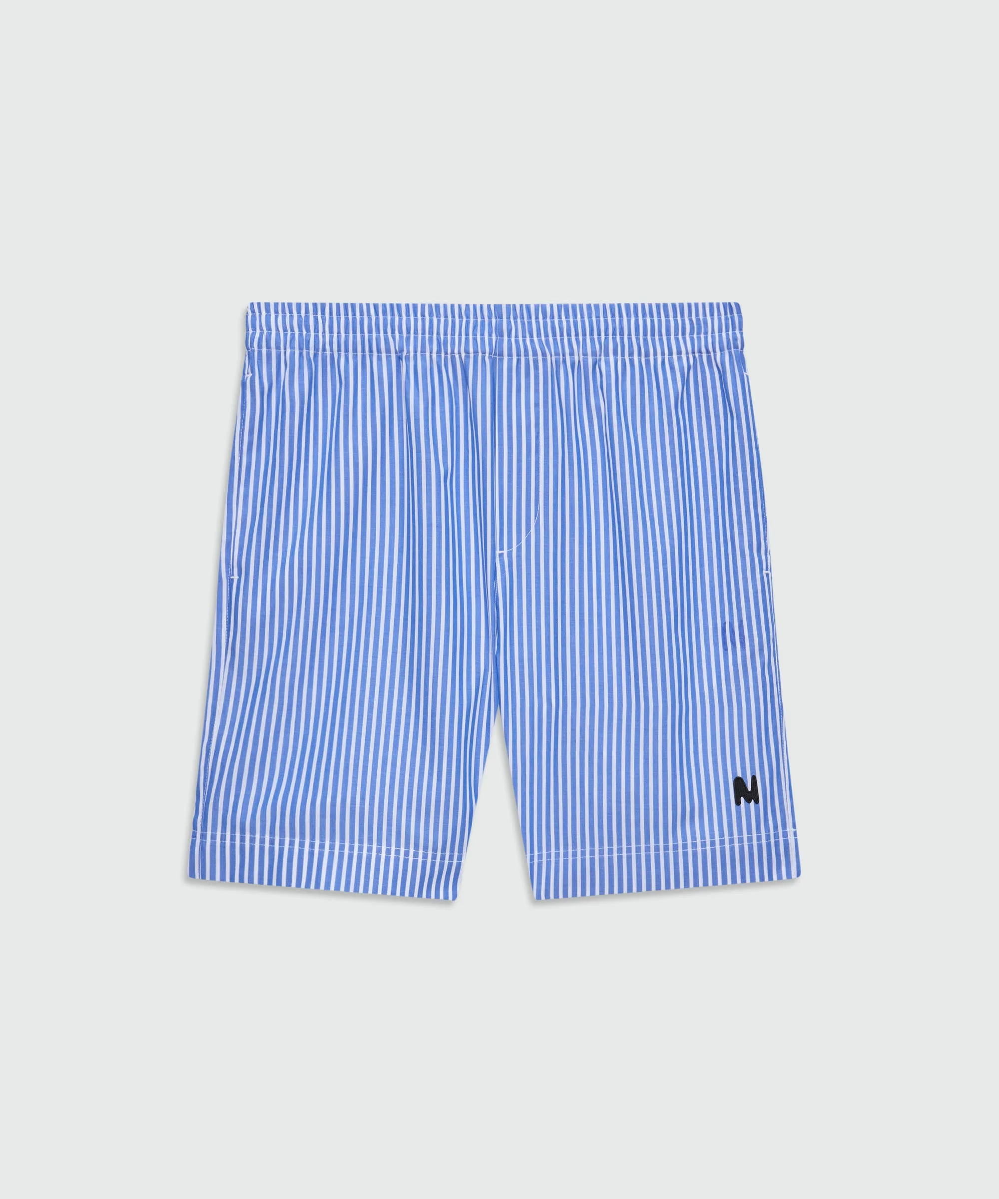 Light blue striped cotton poplin Bermuda shorts with patch at the hem - 1