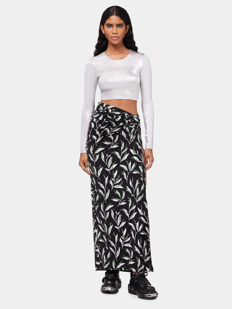 rabanne LONG BLACK SKIRT WITH THRUSH PRINT outlook