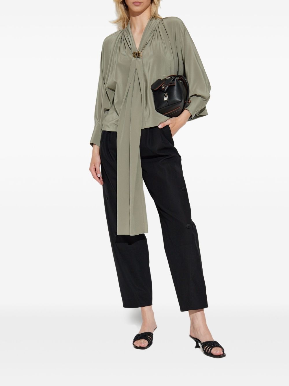 pleated tie-neck blouse - 2