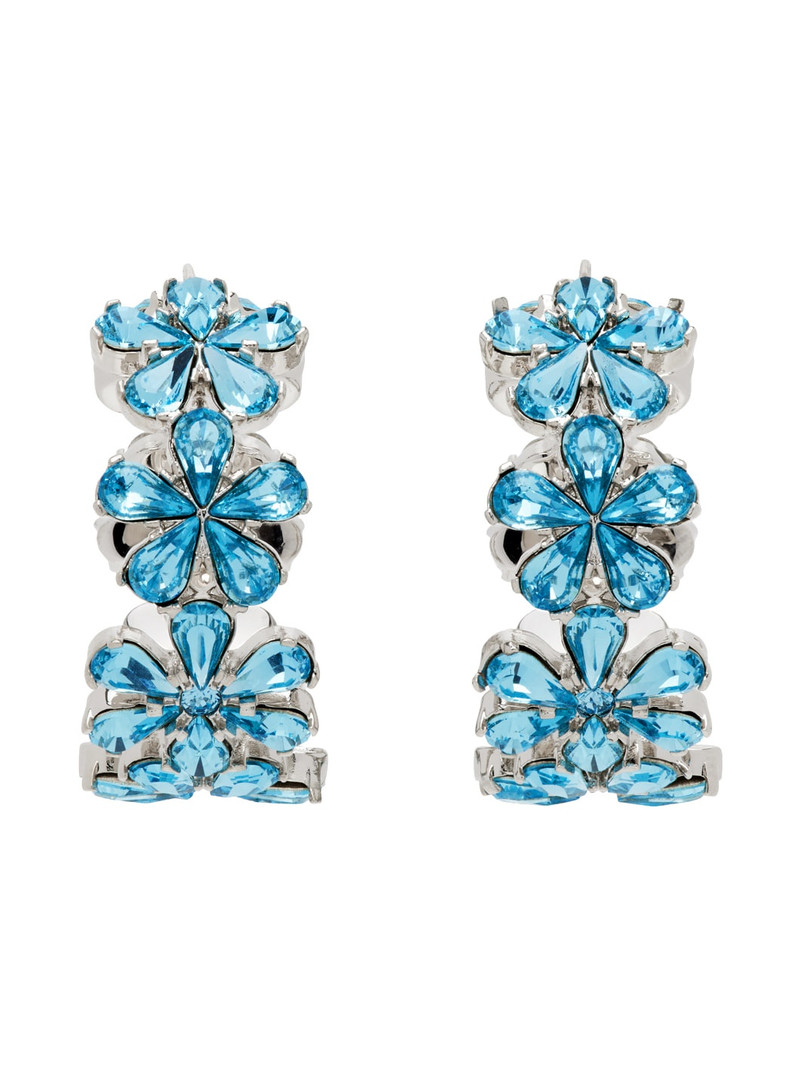 Silver & Blue Lily Hoop Earrings - 1