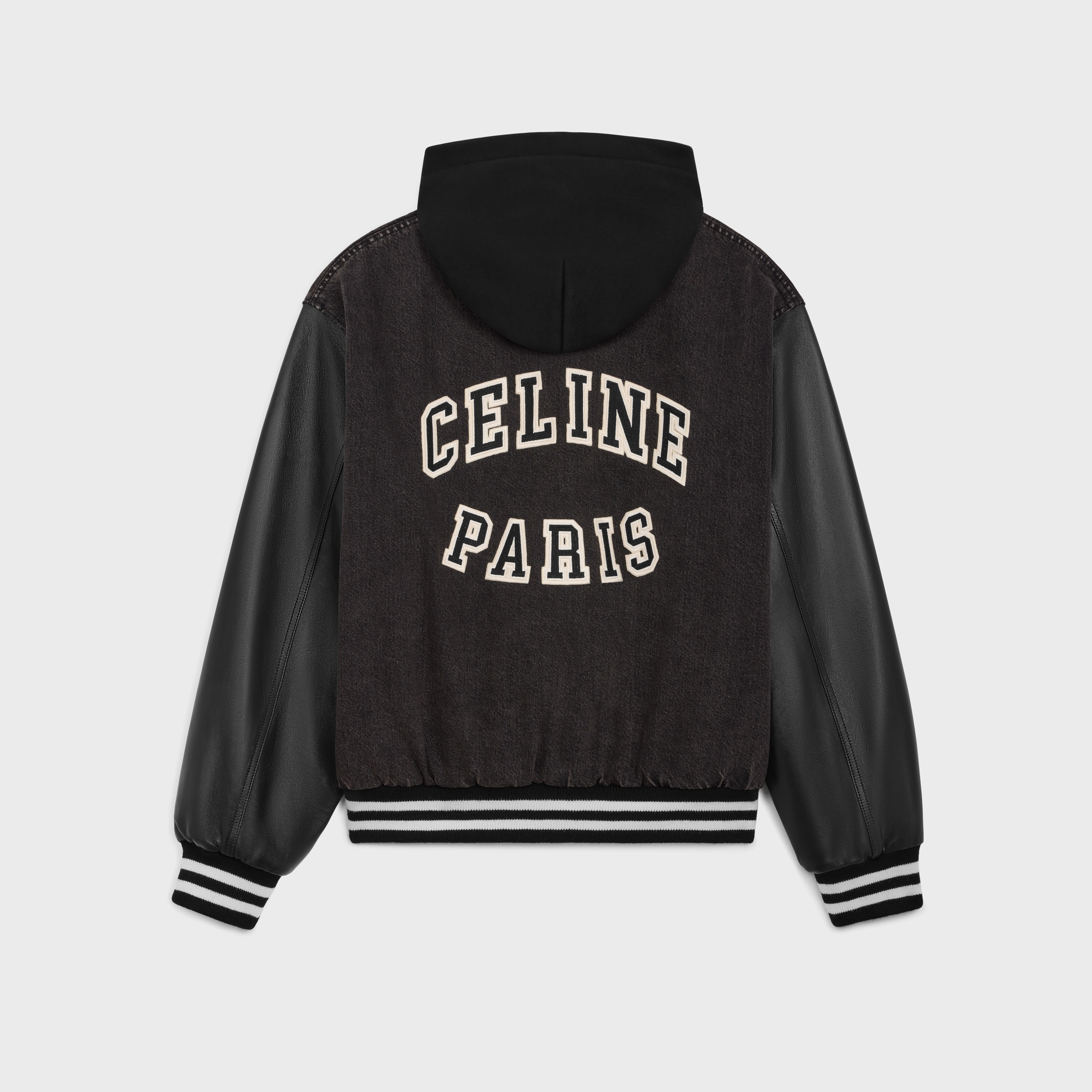 loose celine teddy jacket in charcoal wash denim - 2