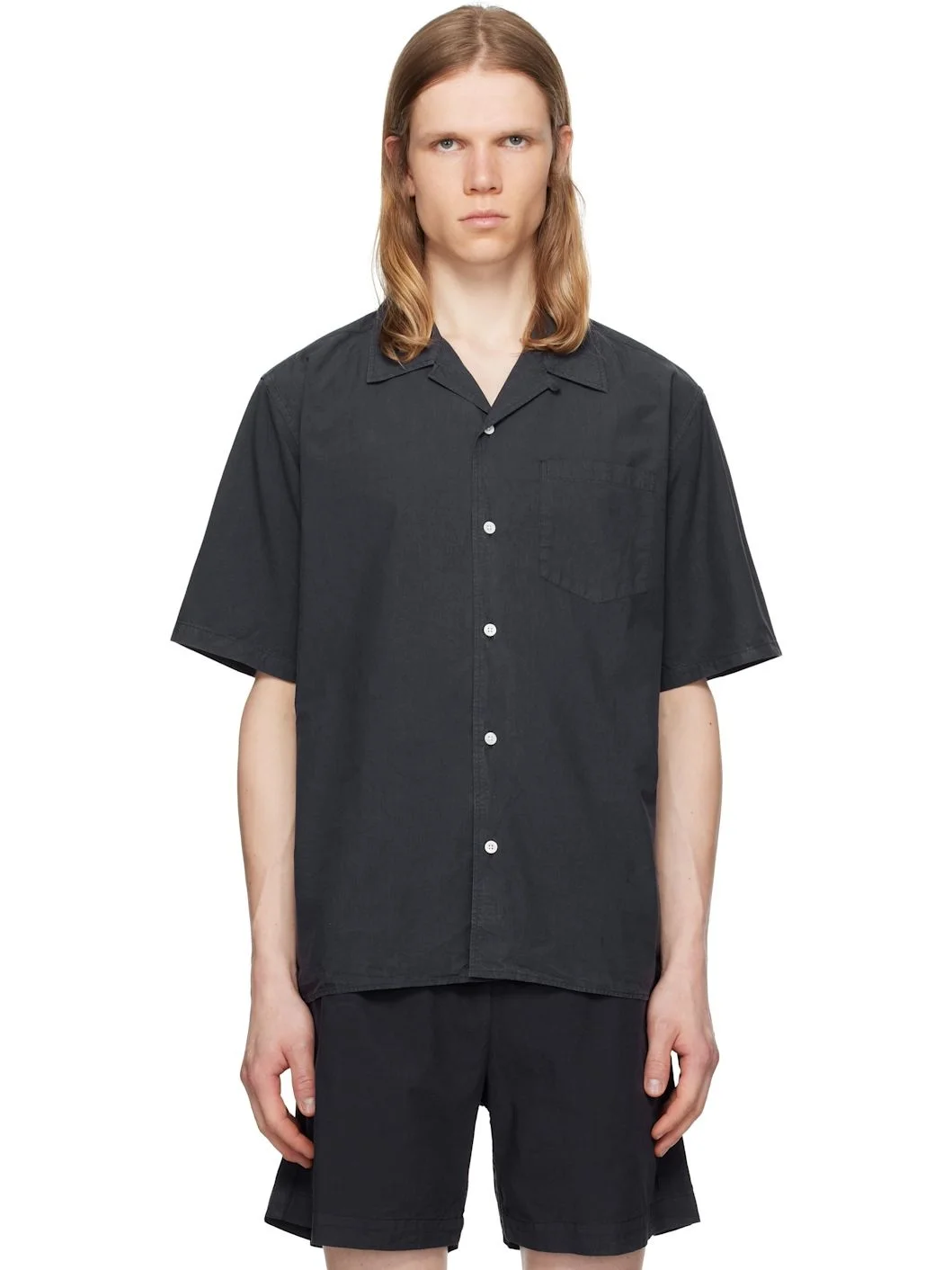Navy Carsten Cotton Tencel Shirt - 1