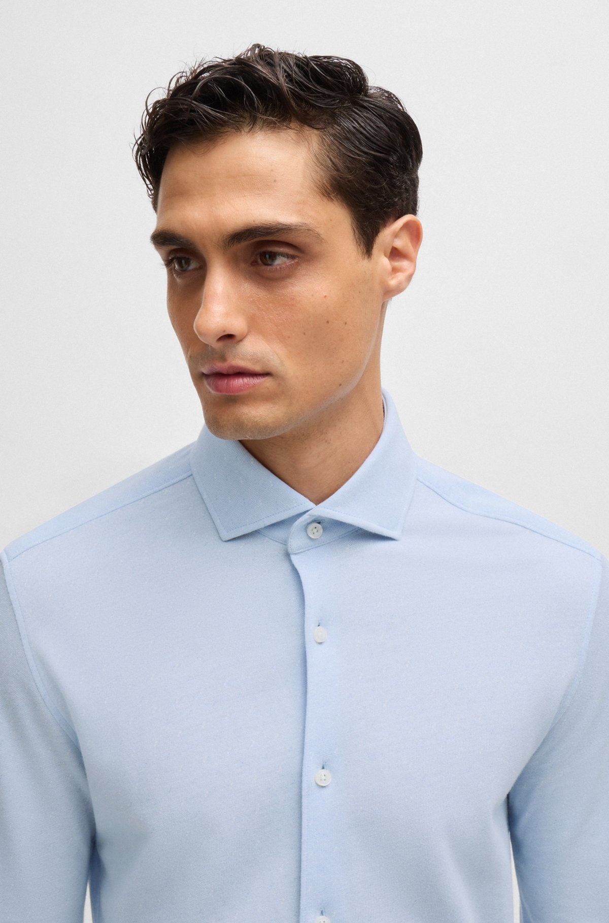 CASUAL-FIT SHIRT IN JACQUARD-PATTERNED COTTON JERSEY - 3