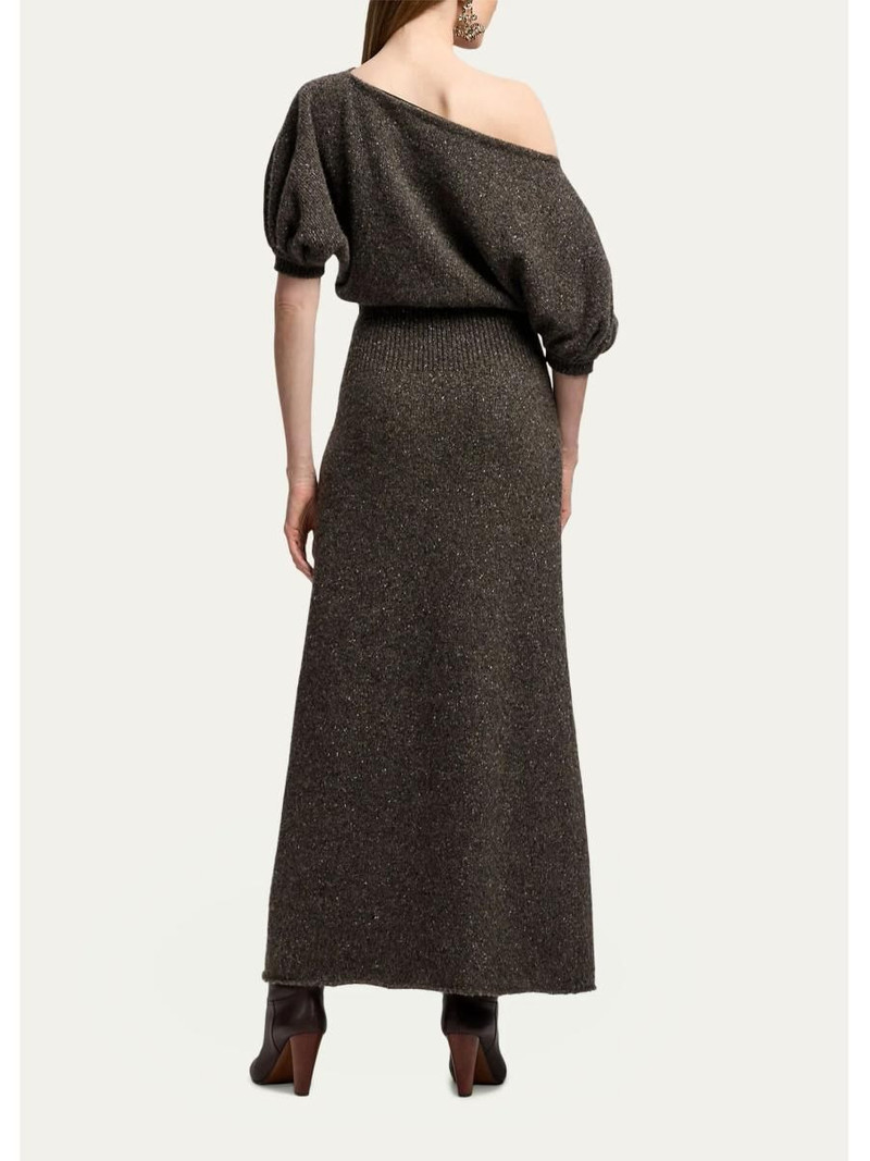 Cecie Cashmere-Blend Donegal Off-The-Shoulder Maxi Day Dress 3