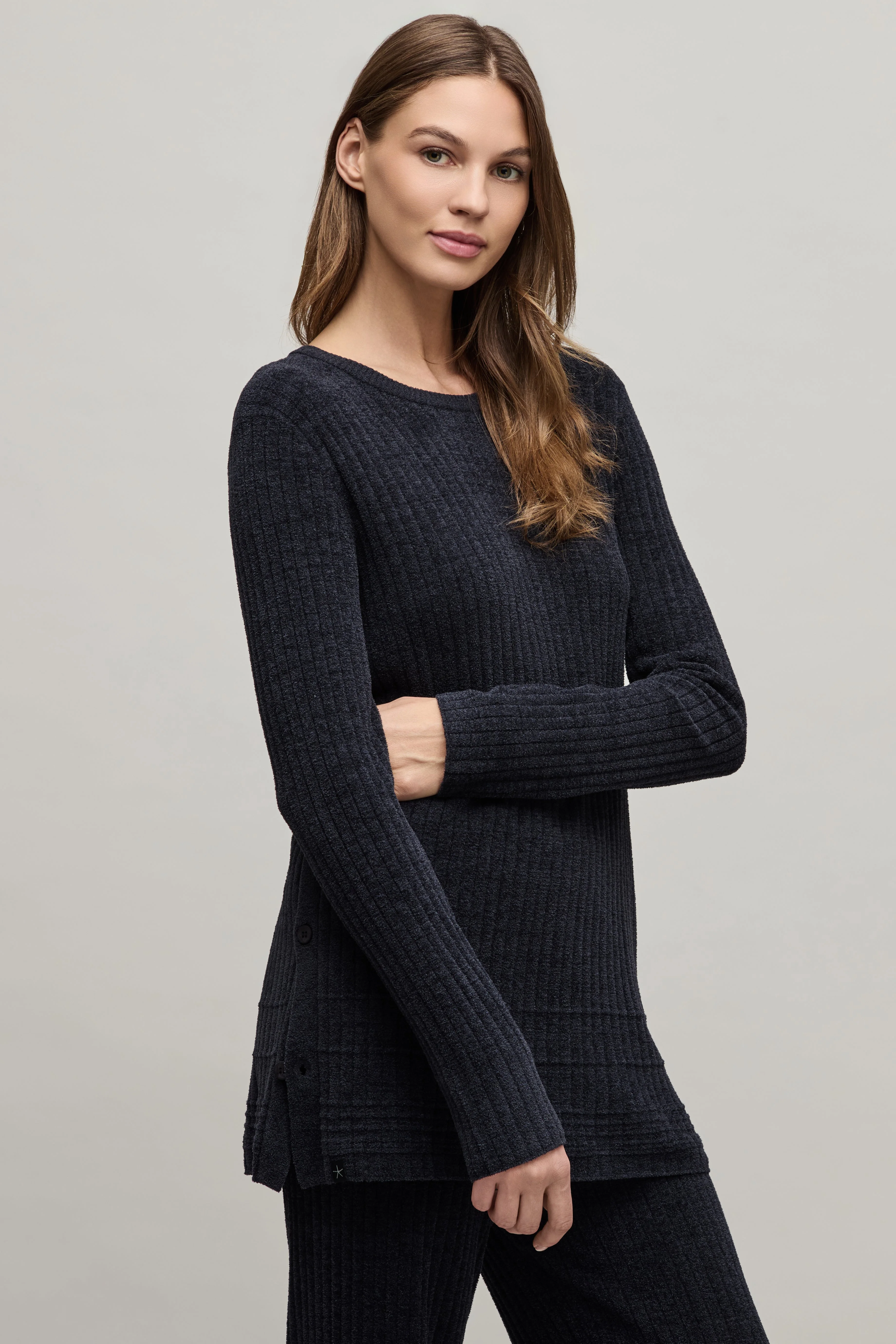 CozyChic Ultra Lite® Textured Rib Pullover with Buttons - 1