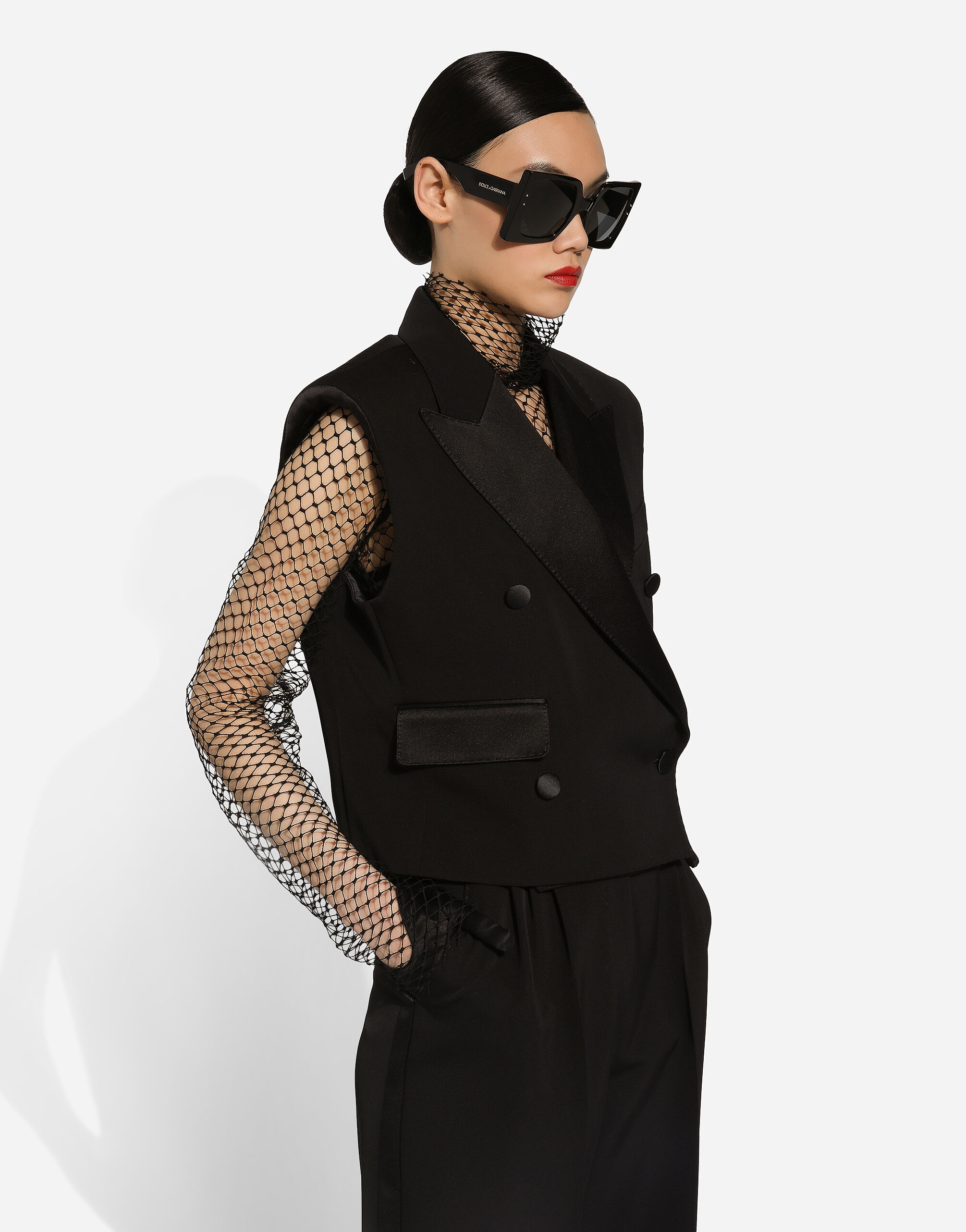 Sleeveless double-breasted wool gabardine tuxedo jacket - 5