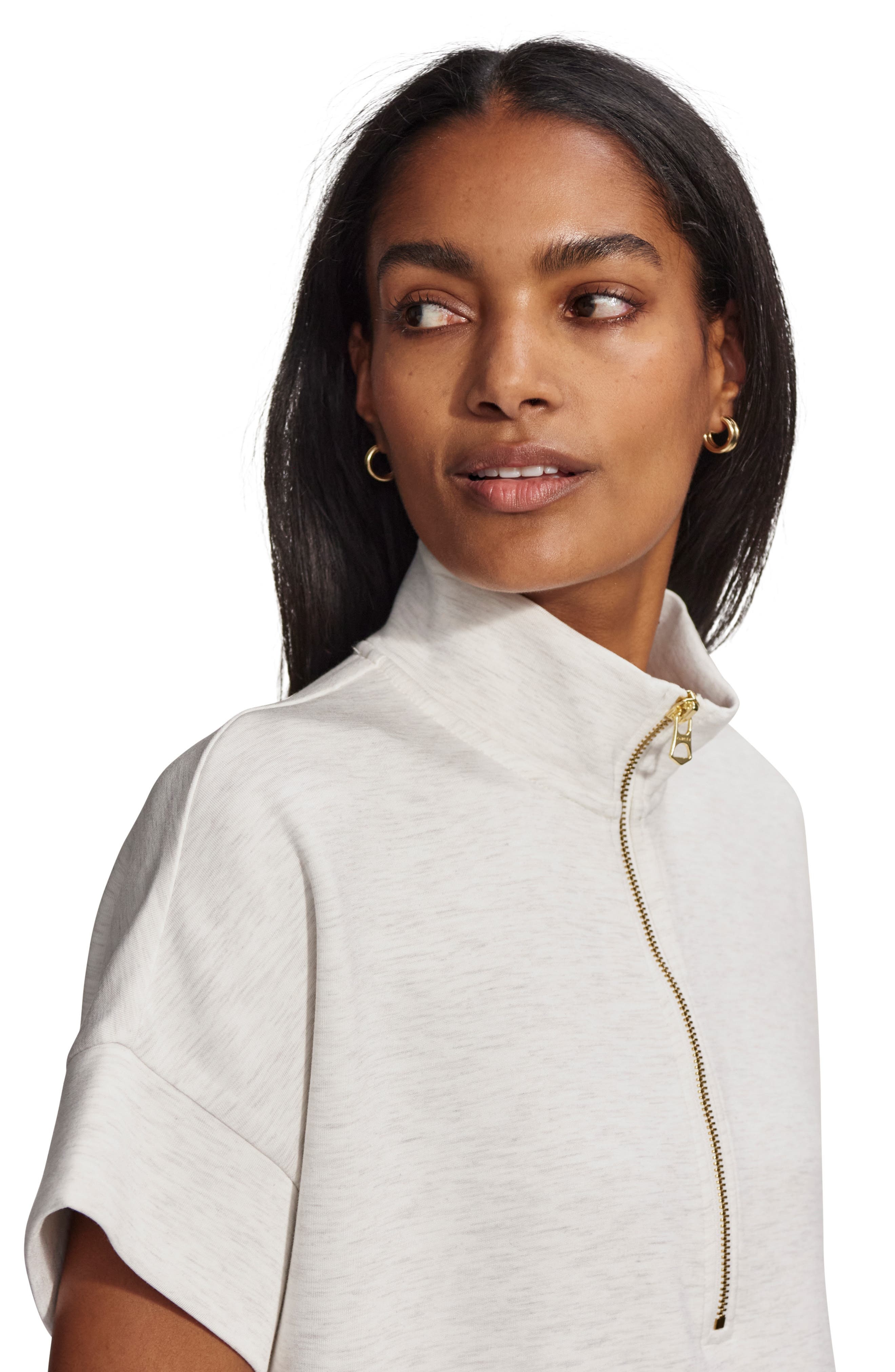 Varley Ritchie Short Sleeve Half Zip in Ivory Marl at Nordstrom - 4