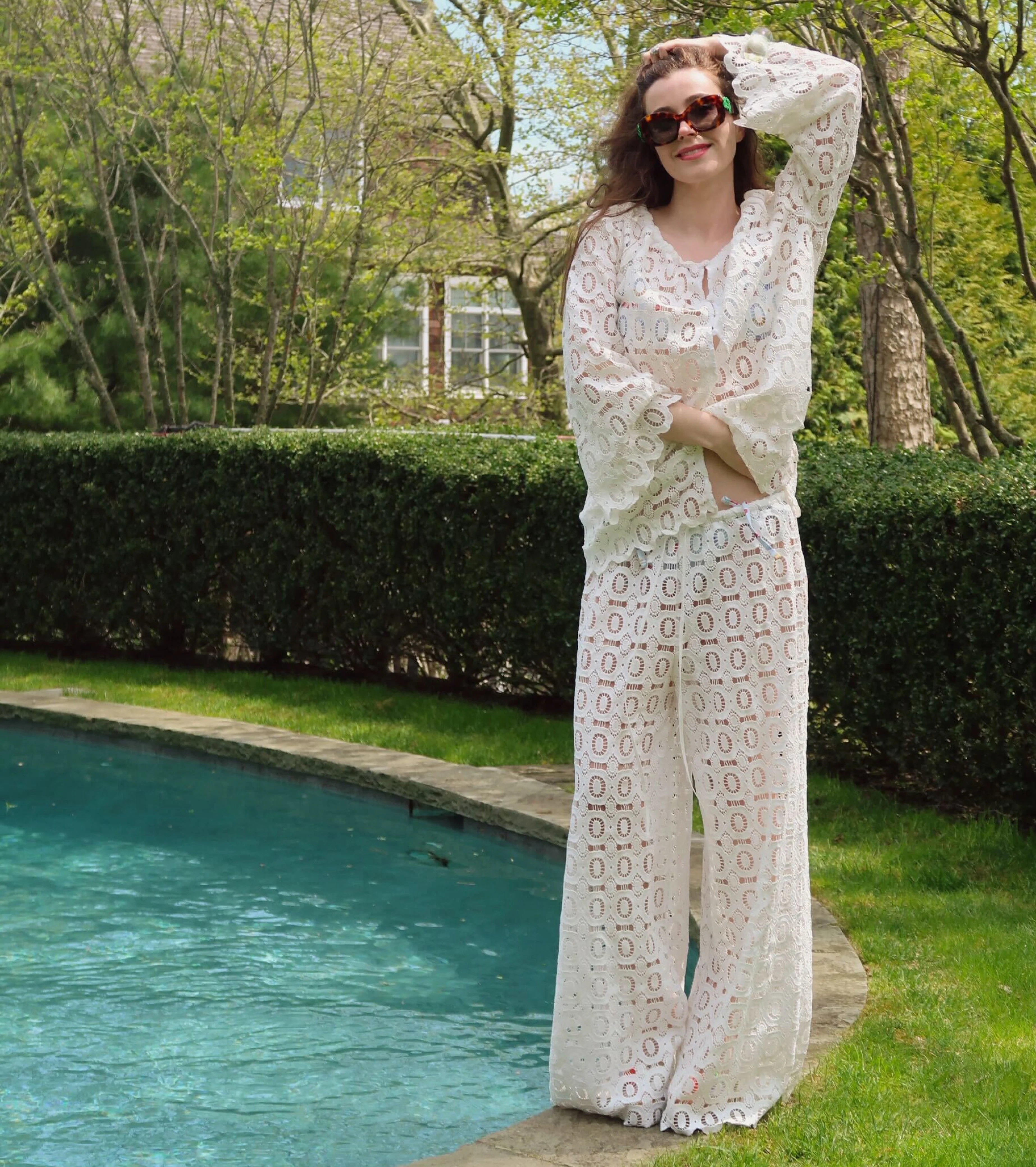 The Kaya Pool Pant - White Broderie - 1