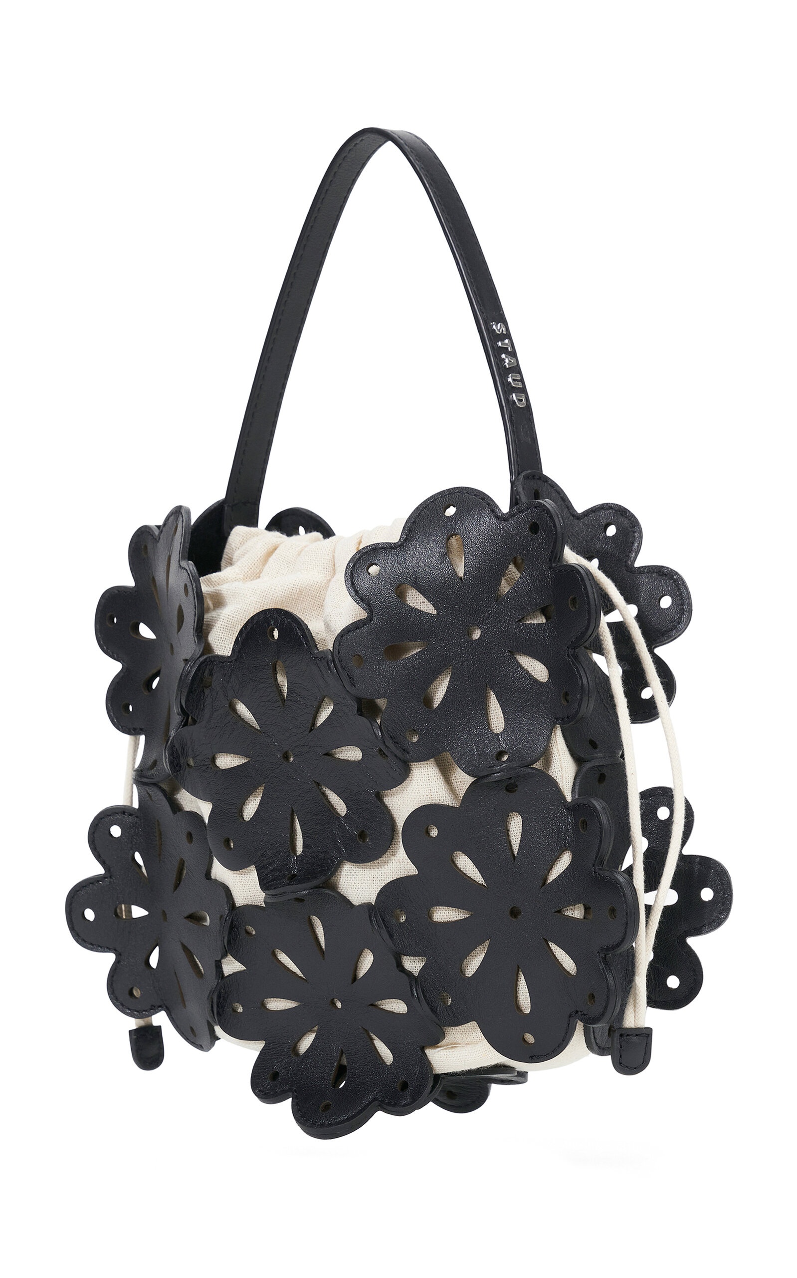 Flora Laser-Cut Leather Basket Bag black - 2