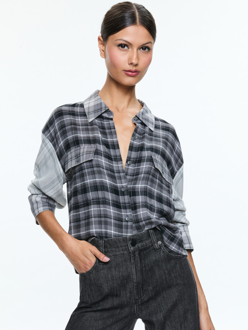 Alice + Olivia CLIFTON PLAID BUTTON DOWN outlook