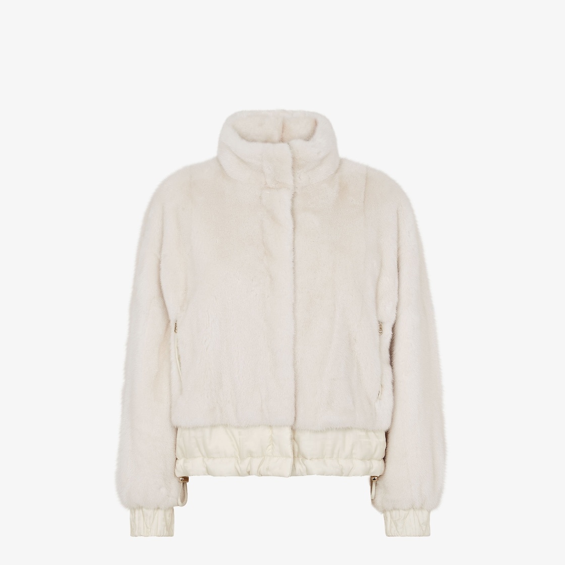 Reversible cropped jacket with high collar and drawstring hem. One side has zipper pockets, the othe - 1
