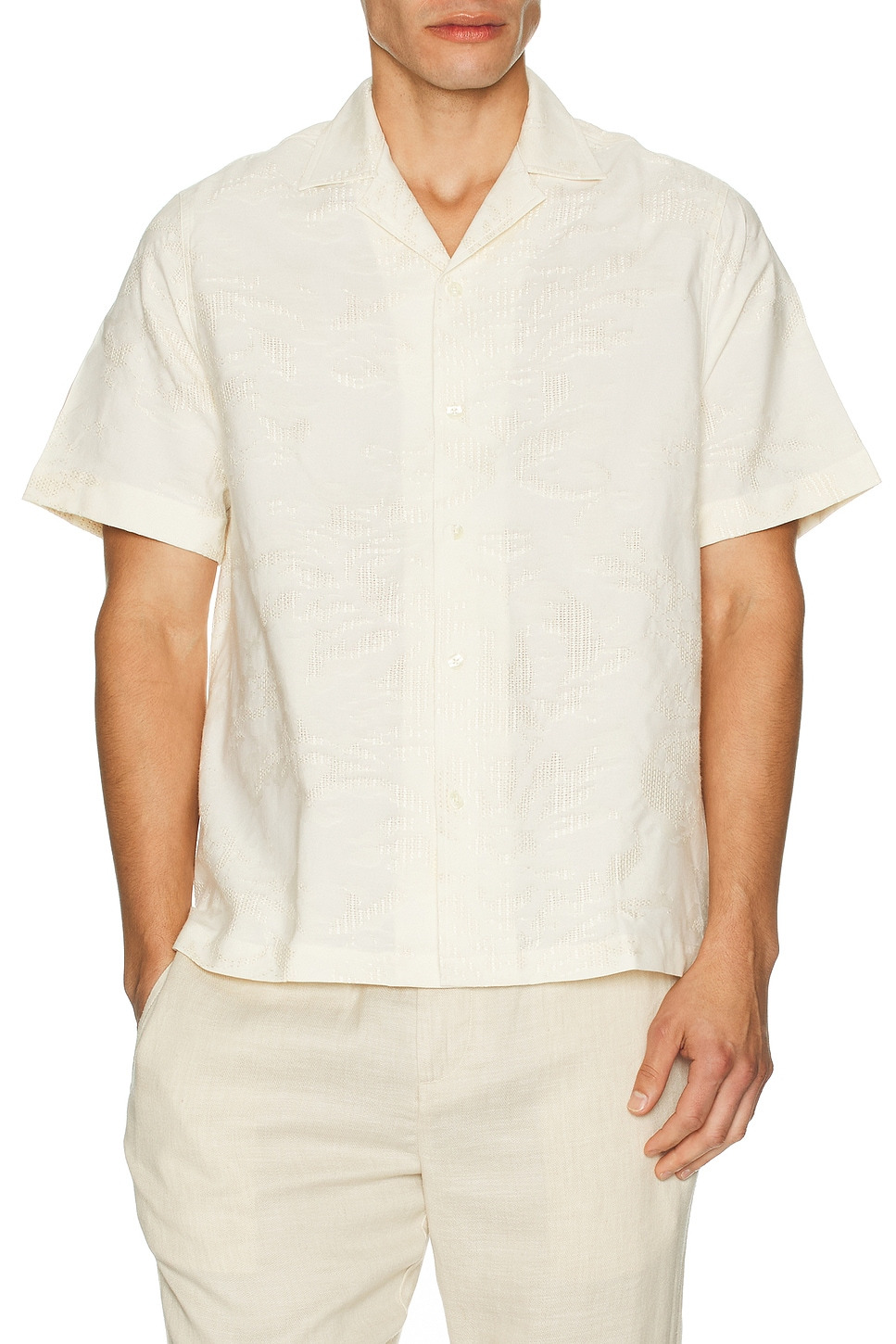 Franca Cotton Blend Raffia Jacquard Short Sleeve Shirt - 4