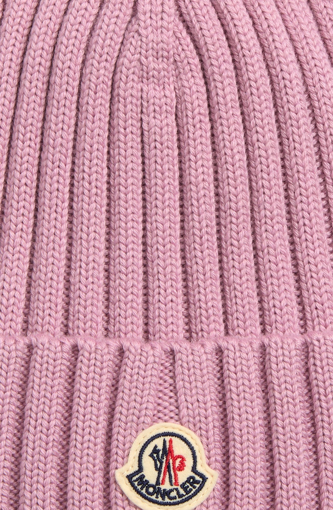 Moncler Logo Patch Rib Wool Beanie in Pink at Nordstrom - 2