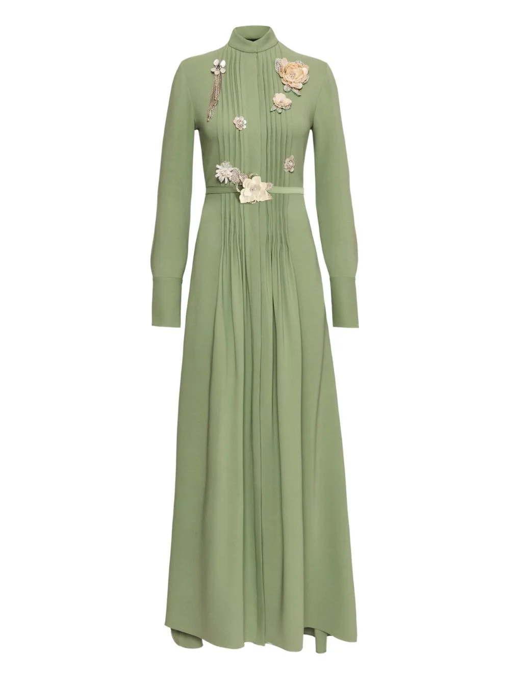 brooch-detail long-sleeved dress - 1