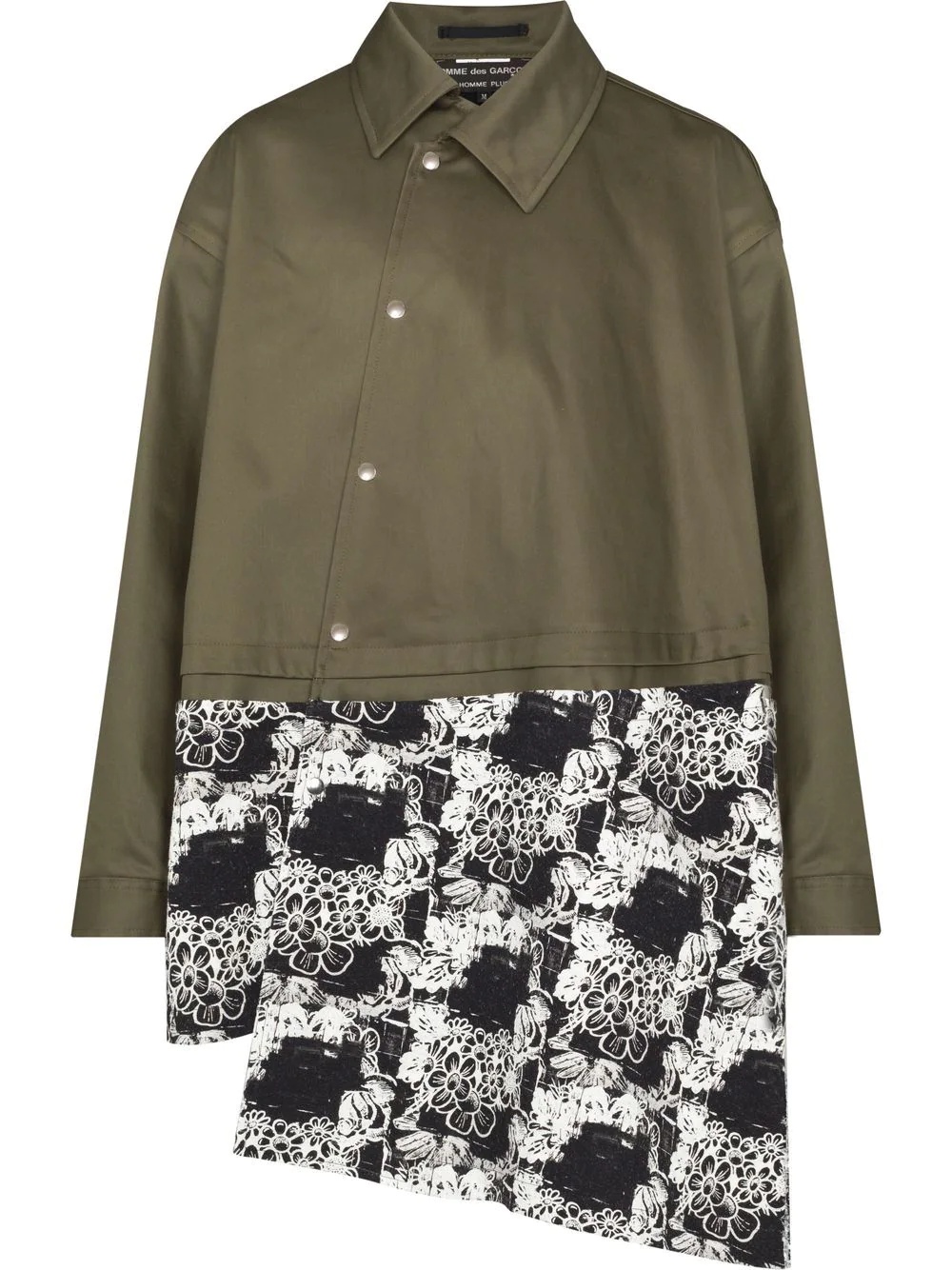 printed panelled asymmetric coat - 1