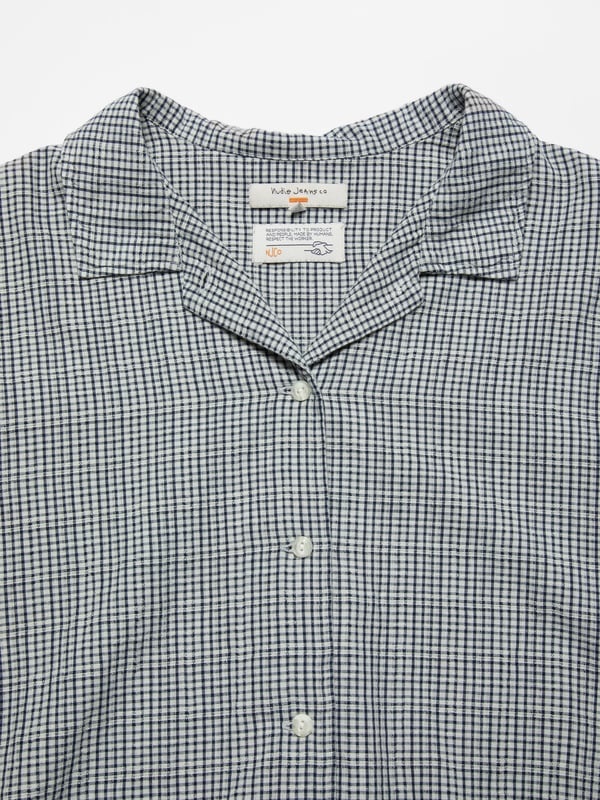 Juni Check Indigo Blouse Blue/Offwhite - 3