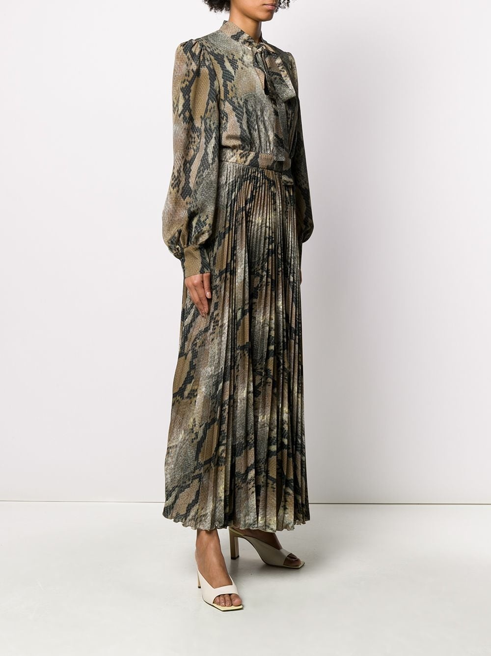 tie-neck snakeskin-print pleated dress - 3