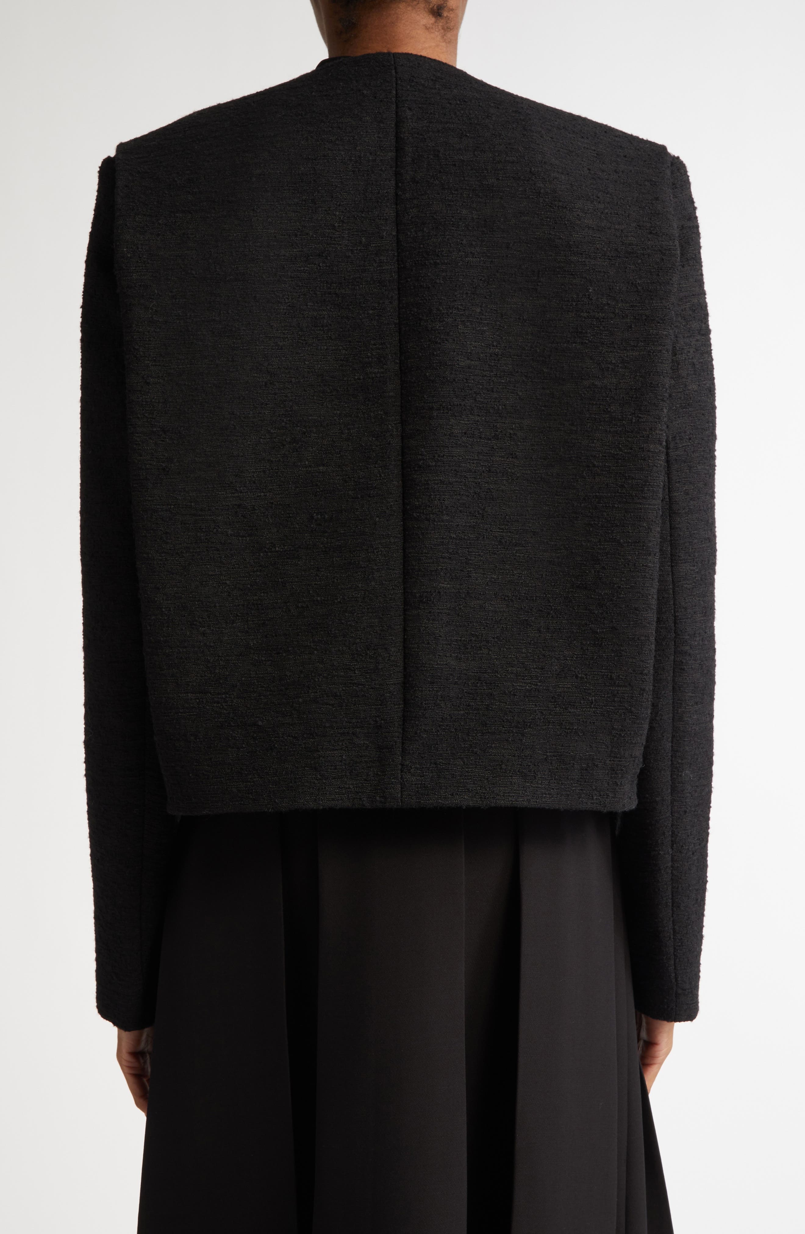 TOTEME Asymmetric Bouclé Crop Jacket in Black at Nordstrom - 3