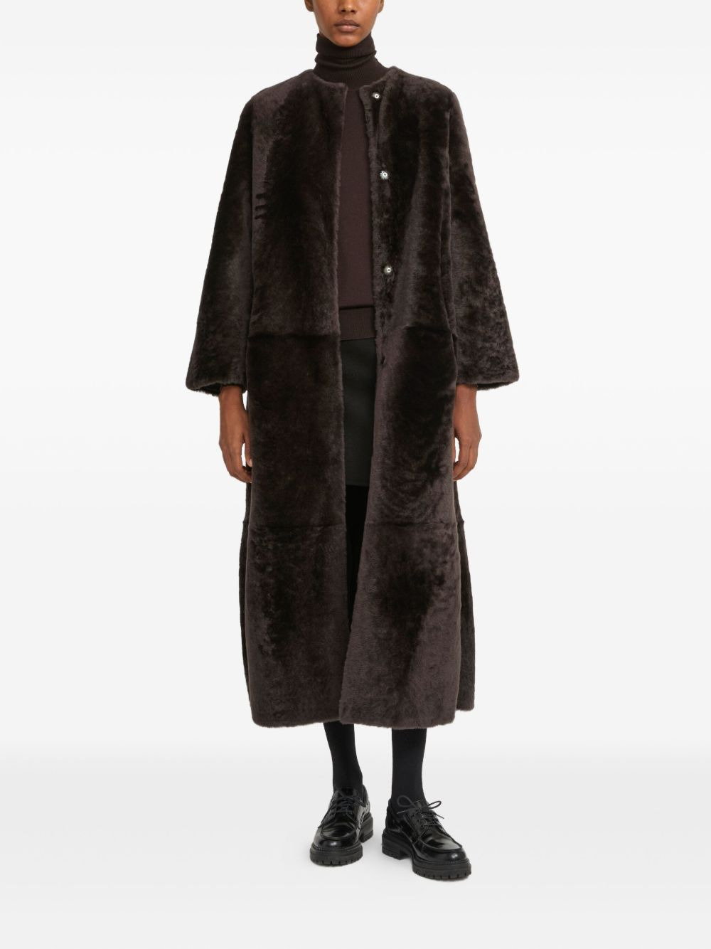 draped shearling coat - 3