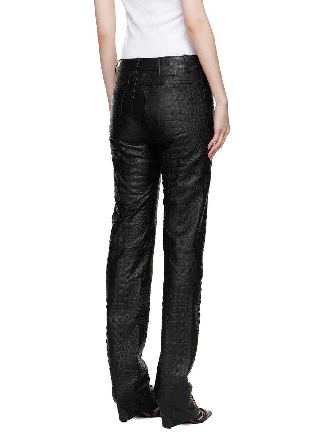 Black Crocodile-Effect Leather Pants - 3