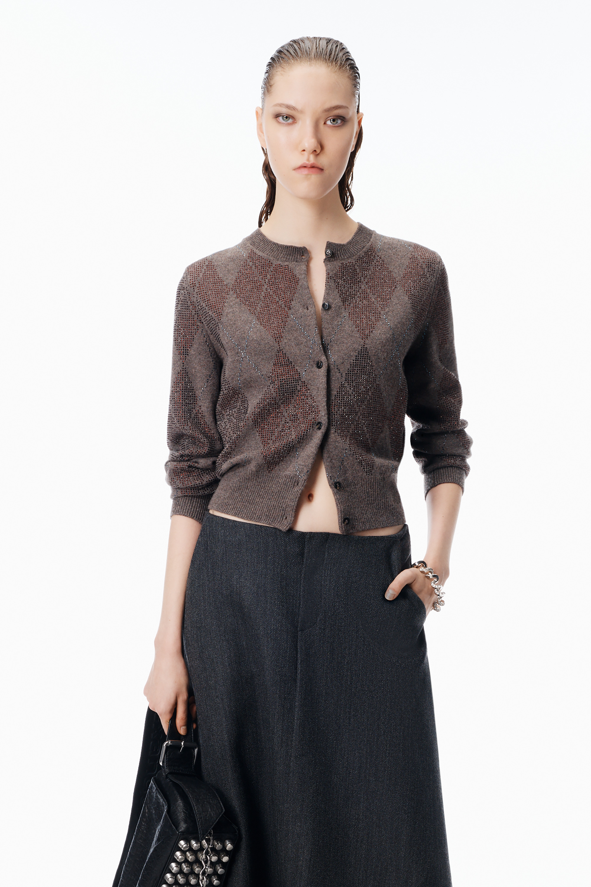 Crystal Hotfix Wool-Blend Argyle Cardigan - 2
