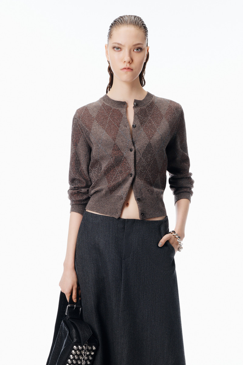 Crystal Hotfix Wool-Blend Argyle Cardigan 2