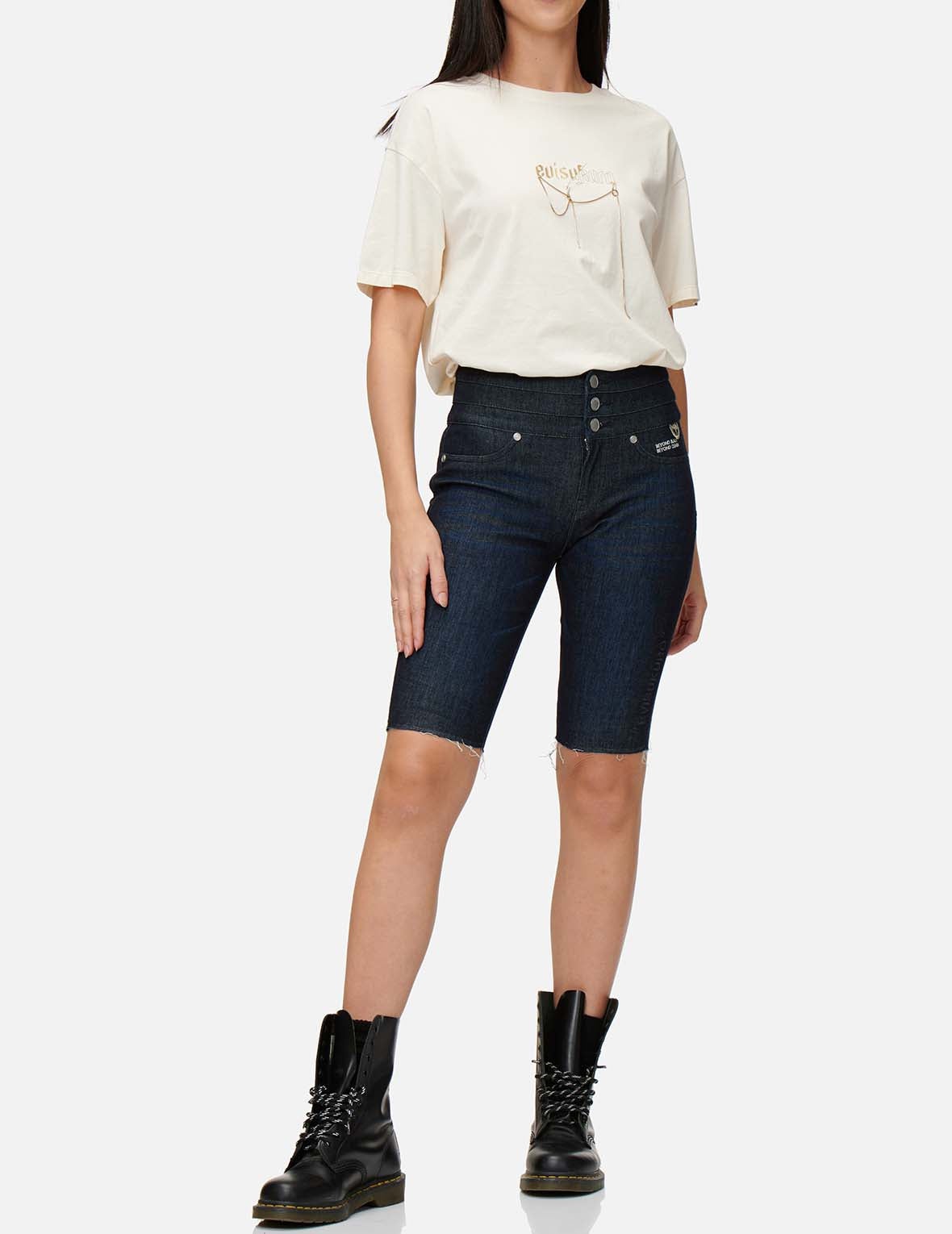 Kamon Embroidered Bermuda Denim Shorts - 3