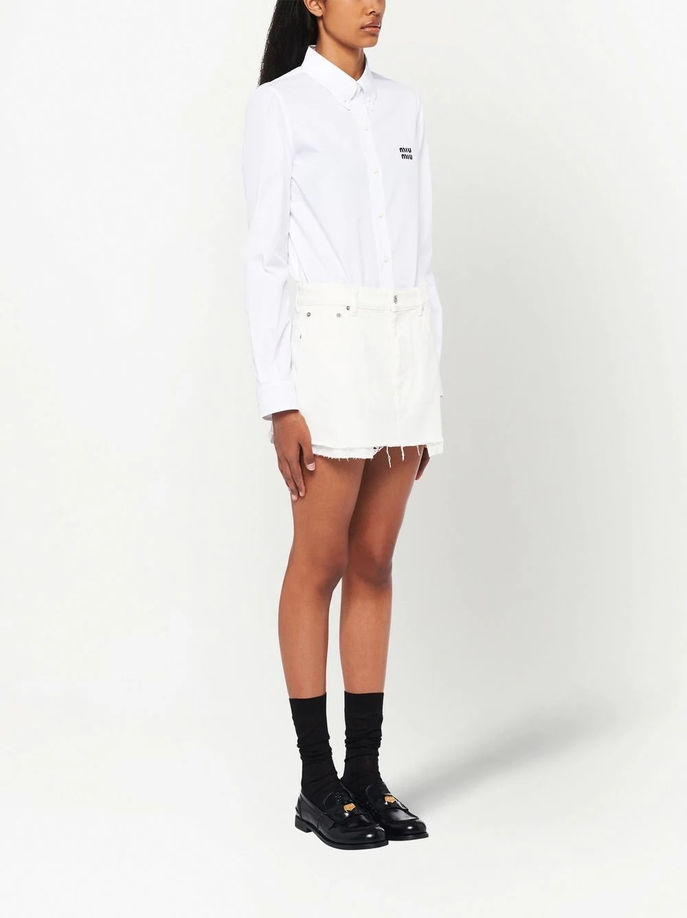 frayed-hem denim mini skirt - 3