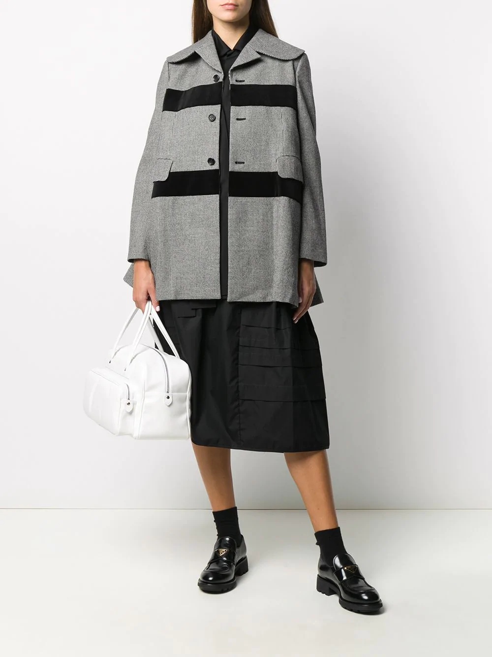 stripe-panel hounds-tooth coat - 2